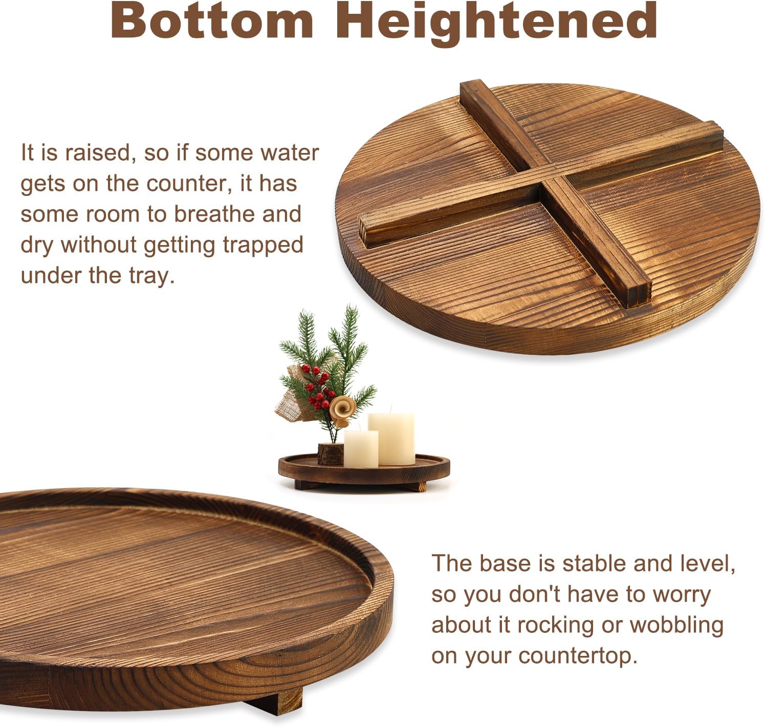 Large Round Decorative Tray Wood Bathroom Counter Organizer / Dark Brown / 12 Inch / Set of 12
