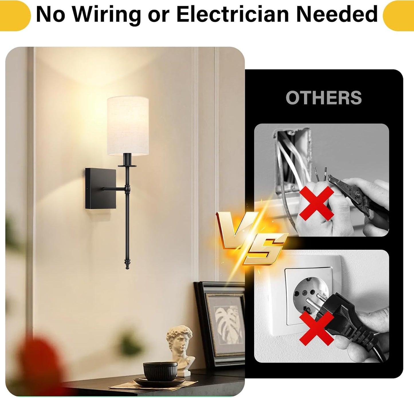 19 inch Battery Operated Wall Sconces Set of 2 with Remote, Rechargeable Wireless Wall Lights with Beige Fabric Shade
