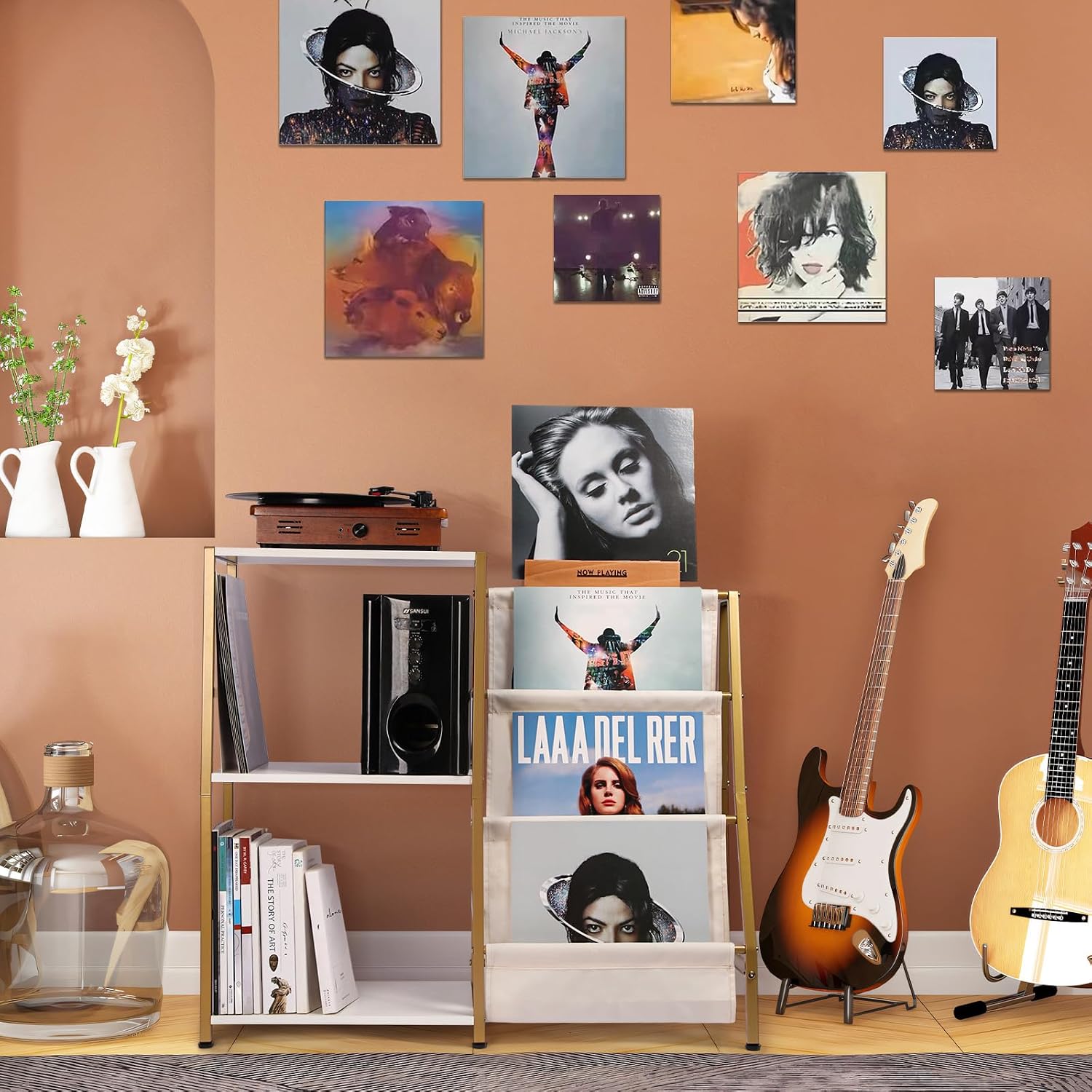 HYCFYJR Stand for Record Player, 3 Tier Vinyl Record Storage with Now Playing Holder, Turntable Stand, Vinyl Display