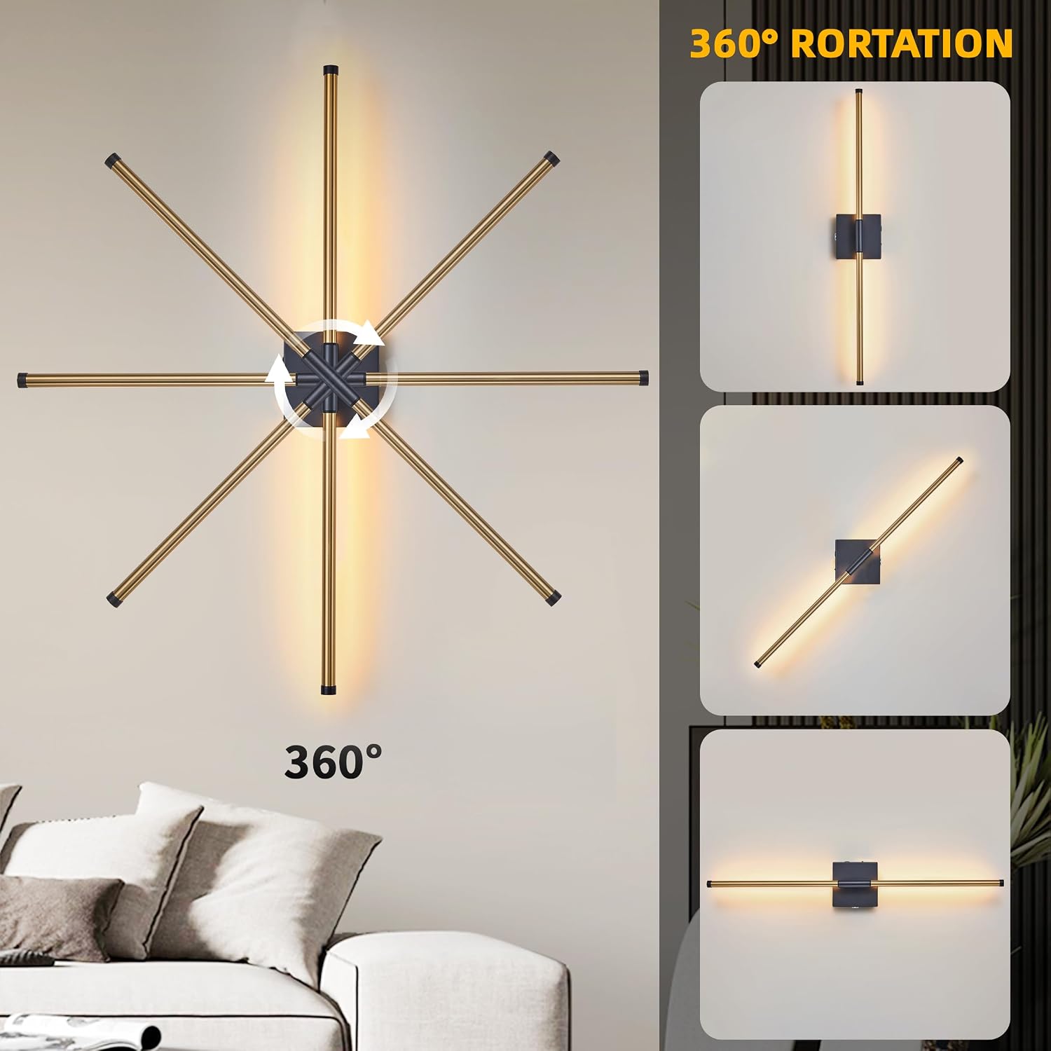 15800 mAh Battery Operated Wall Sconces with Remote Control Dimmable Wall Sconces Set of Two 3000K LED Brass Gold and