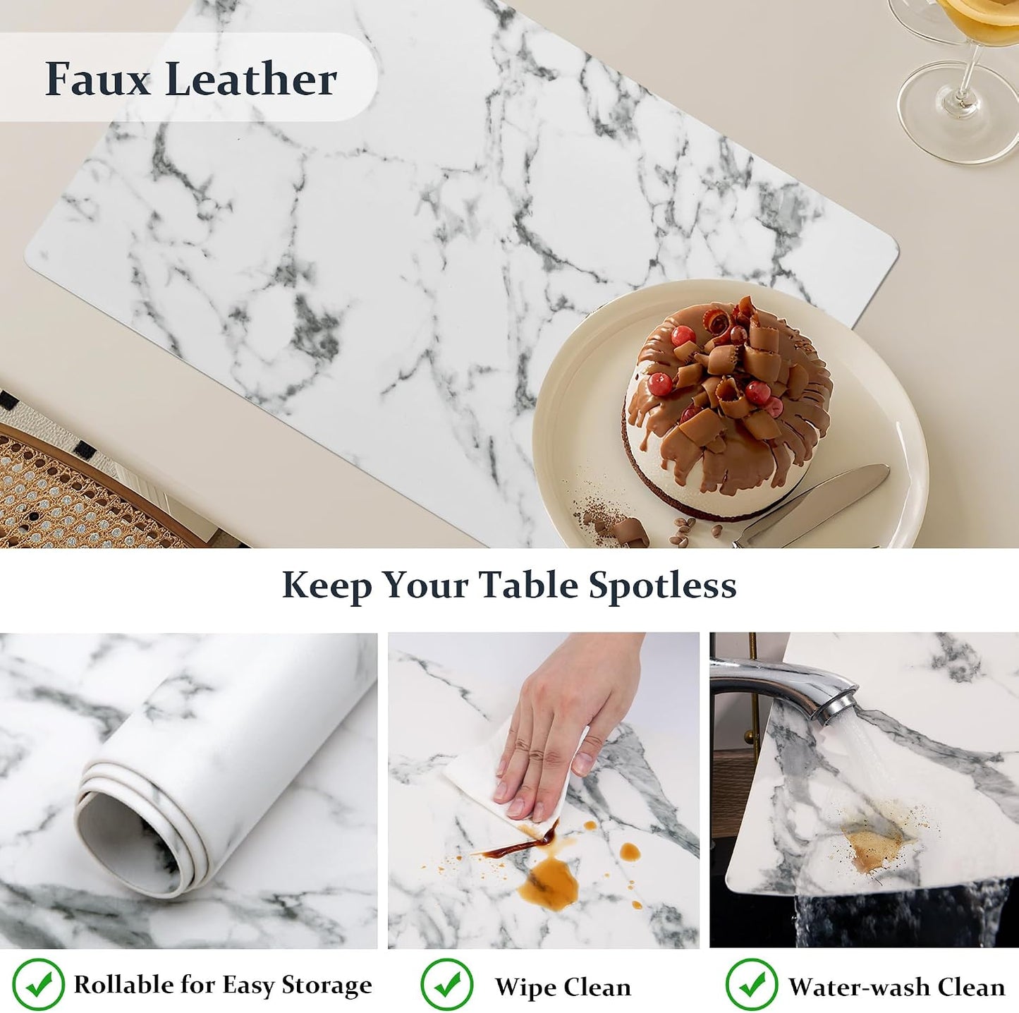 FROMHEART Faux Leather PU Placemats Set of 8 (Marble,11.8" x 17") | Waterproof,Heat/Oil Stain-Resistant Table