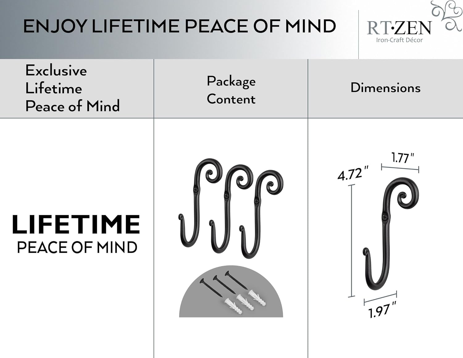 Wrought Iron Decorative Rustic Metal Coat Hooks for Hanging / Hook Swirl