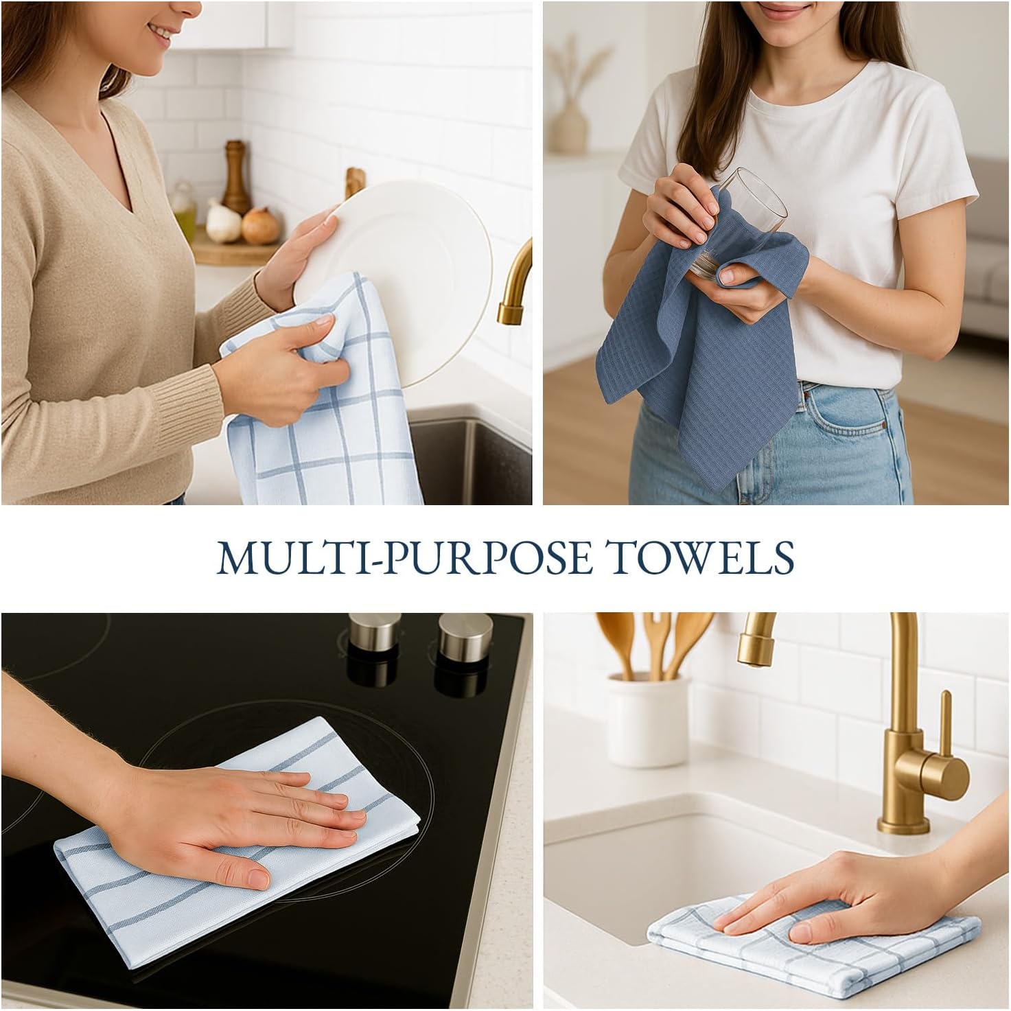 LANE LINEN Dish Towels Set of 12-18” x 28” Soft, Absorbent Cotton Kitchen Towels, Quick-Drying Tea & Hand Towels