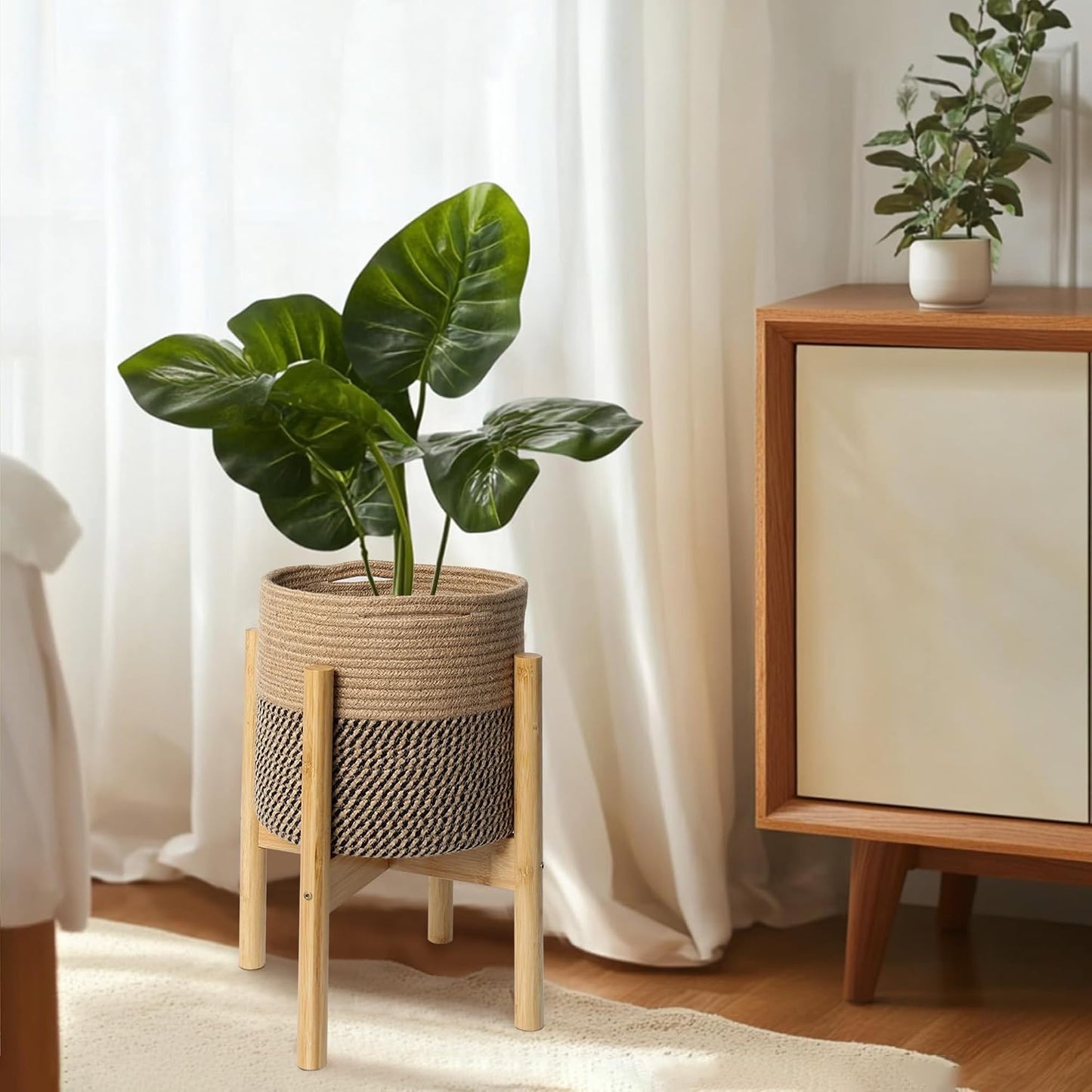 Bamboo Wood Stand / Jute Black Stripes