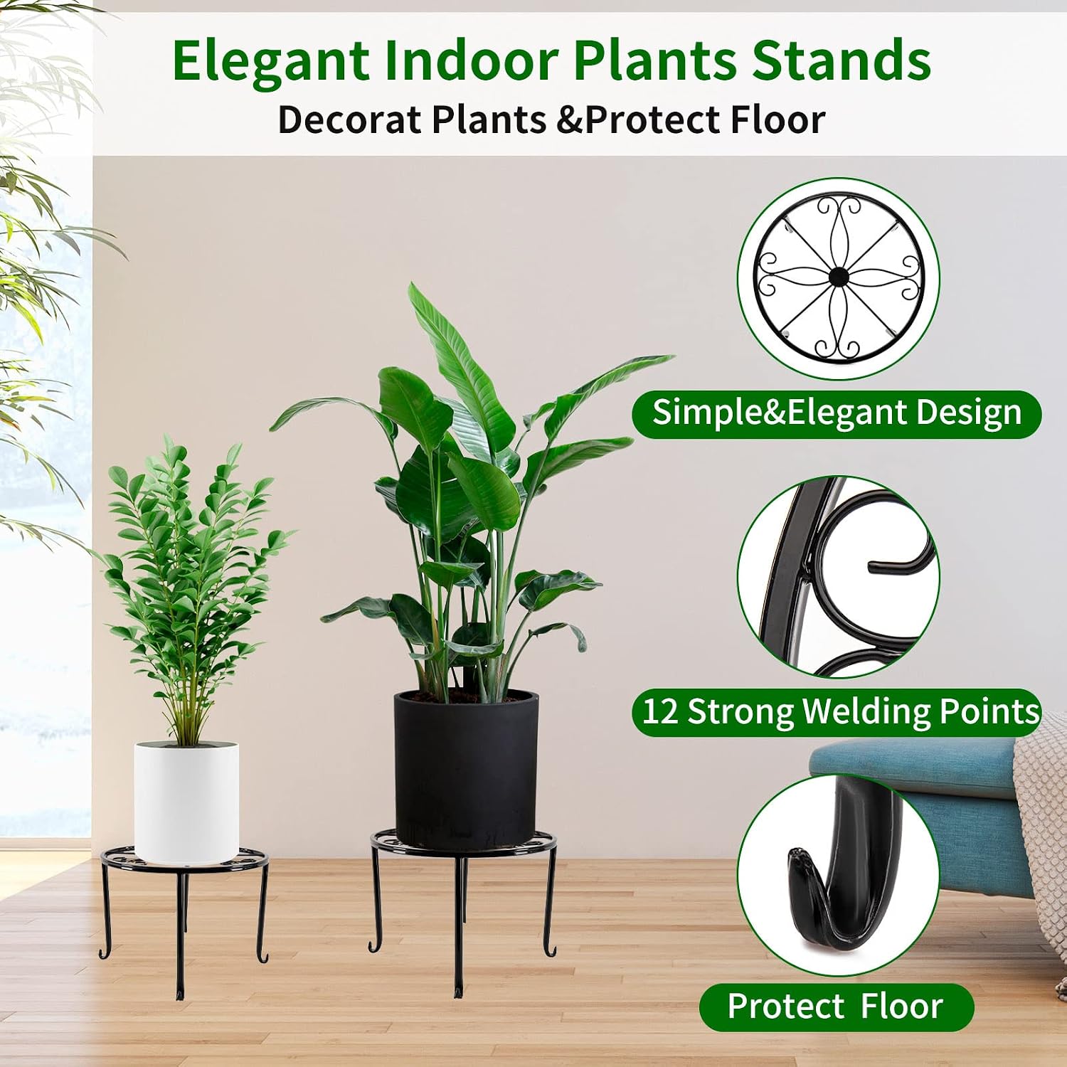NSYOOMH 5 packs Rustproof Metal Plant Stands for Multiple Plant, Heavy Duty Plants Holder Outdoor Indoor, Round Wrought