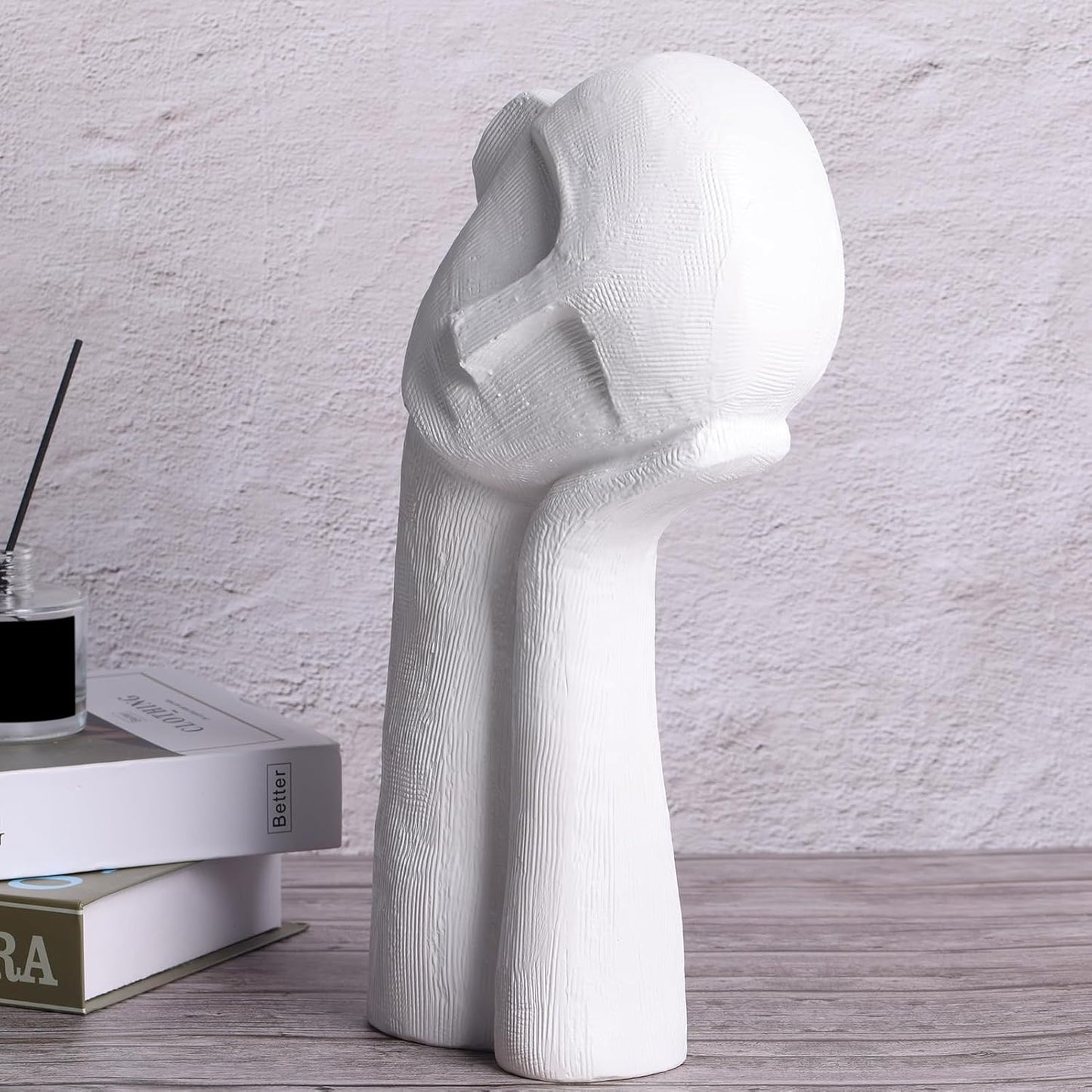 Head Sculpture Ceramic Thinker Statue / White / 14 Inch