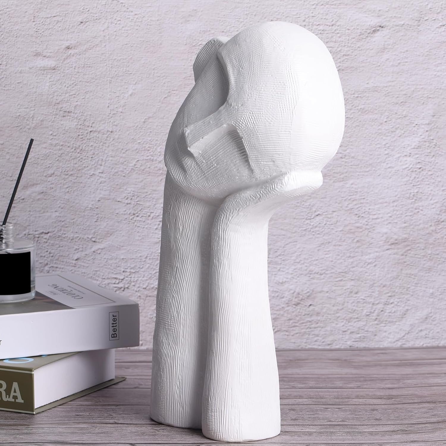 Head Sculpture Ceramic Thinker Statue / White / 14 Inch