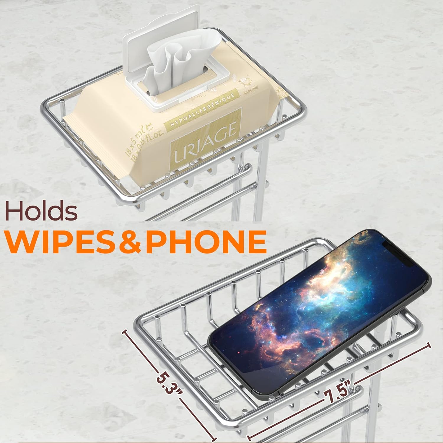TreeLen Toilet Paper Holder Stand Toilet Tissue Roll Holder with Shelf for Bathroom Storage Holds Phone/ Wipe/ Mega