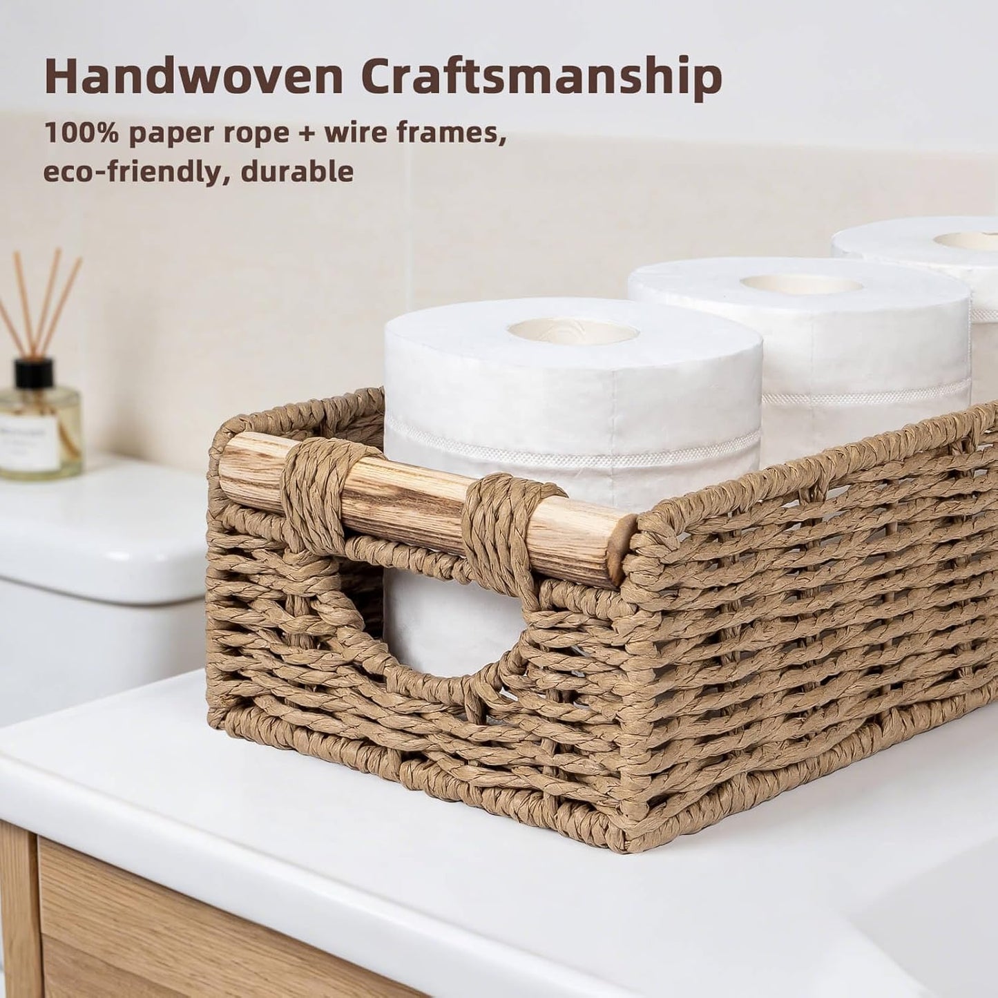 Handwoven Toilet Tank Top Paper Baskets / Neutral