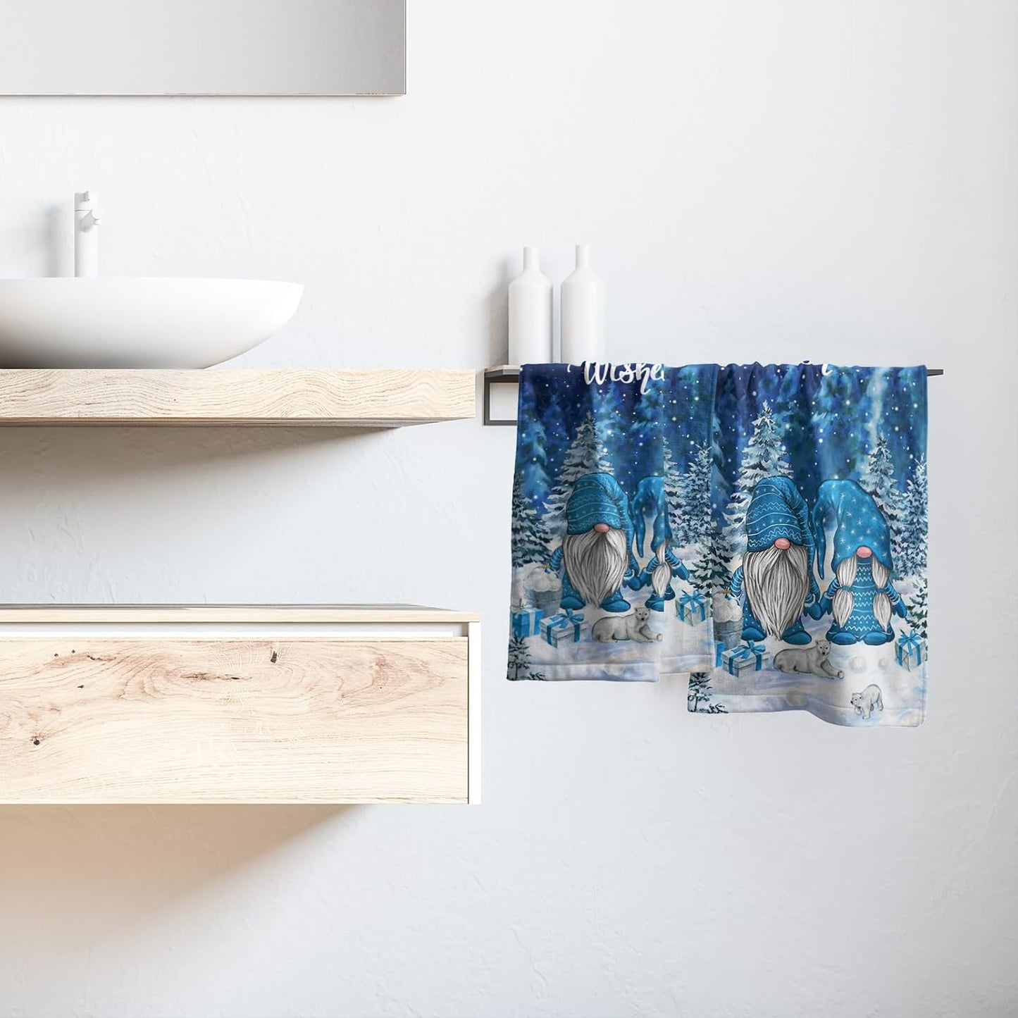 Giwawa Winter Gnomes Hand Towels Blue Pine Tree Kitchen Dish Towels Set of 2 Soft Face Bathroom Towel Seasonal