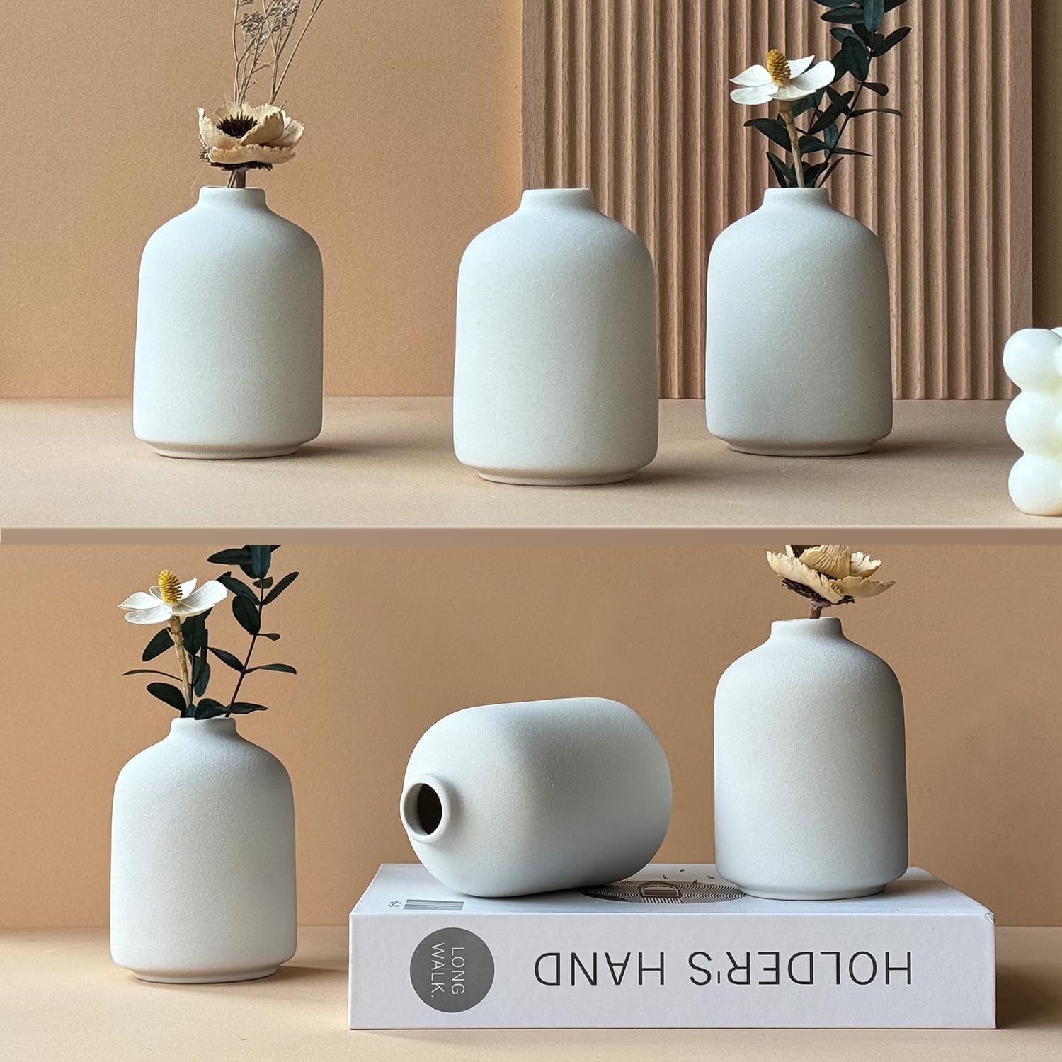 Modern White Small Ceramic Vase / White - Style 5 / Set of 12