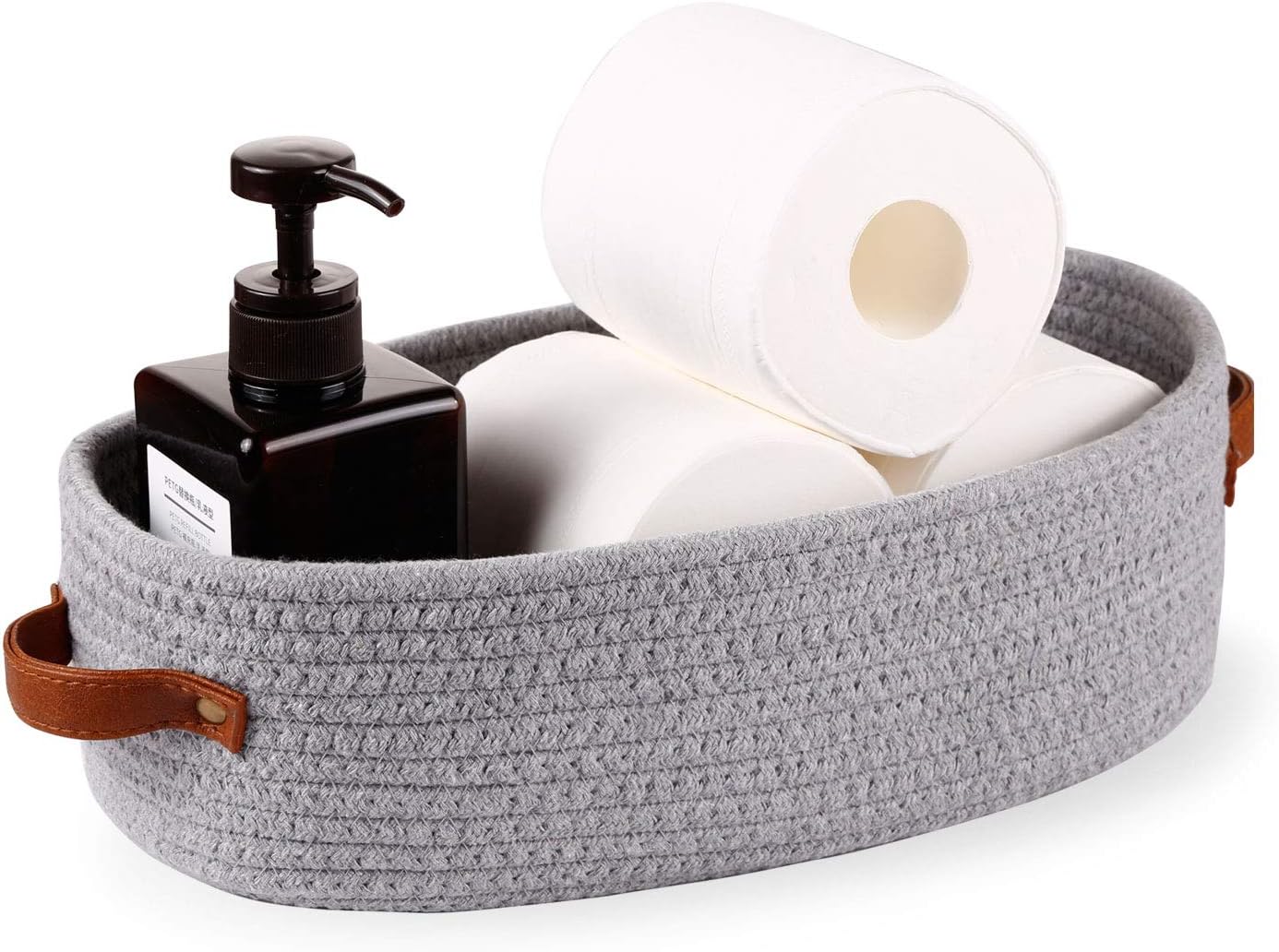 Cotton Rope Small Woven Toilet Paper Room Storage Basket / Gray / 13 x 5.9 x 4