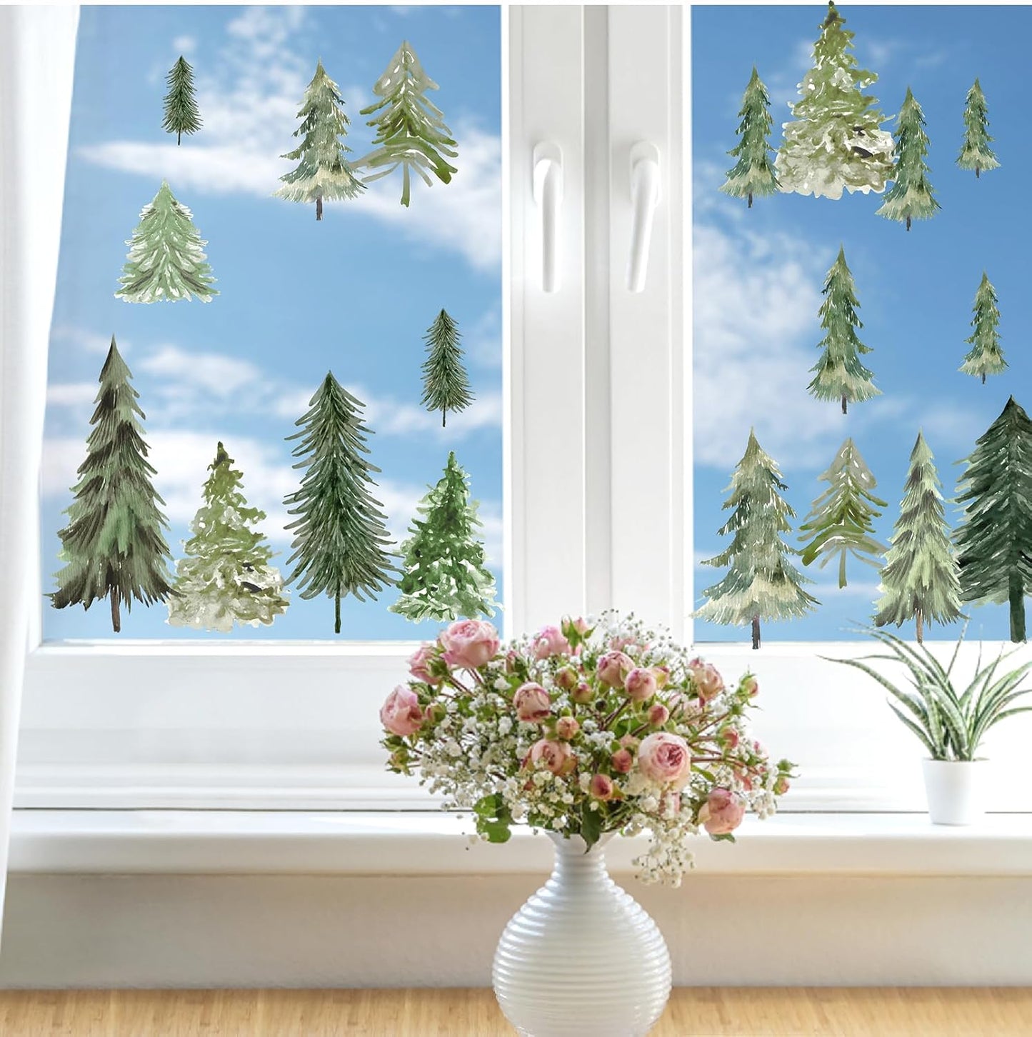 Watercolor Tree Wall Stickers Small Pine Tree Wall Decal Trees Wall Window / Small Tree / Green