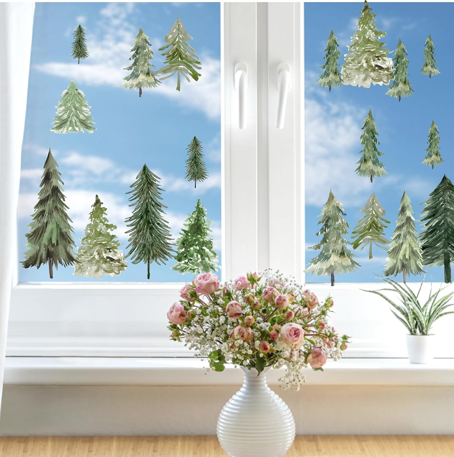 Watercolor Tree Wall Stickers Small Pine Tree Wall Decal Trees Wall Window / Small Tree / Green