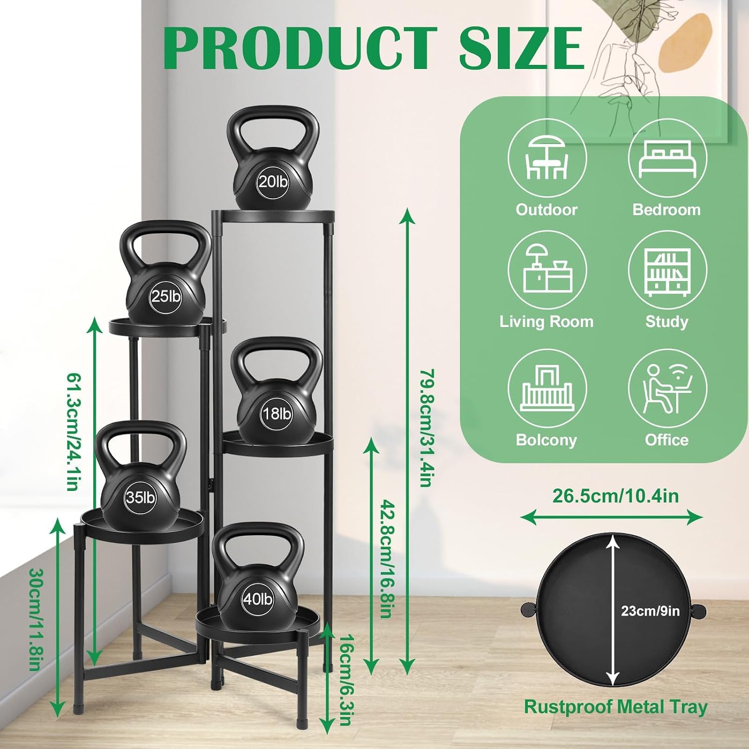 Plant Stand Indoor Outdoor 5 Tier Black Metal Plant Holder 31 in Tall 9 in Wide,Tiered Flower Pot Display
