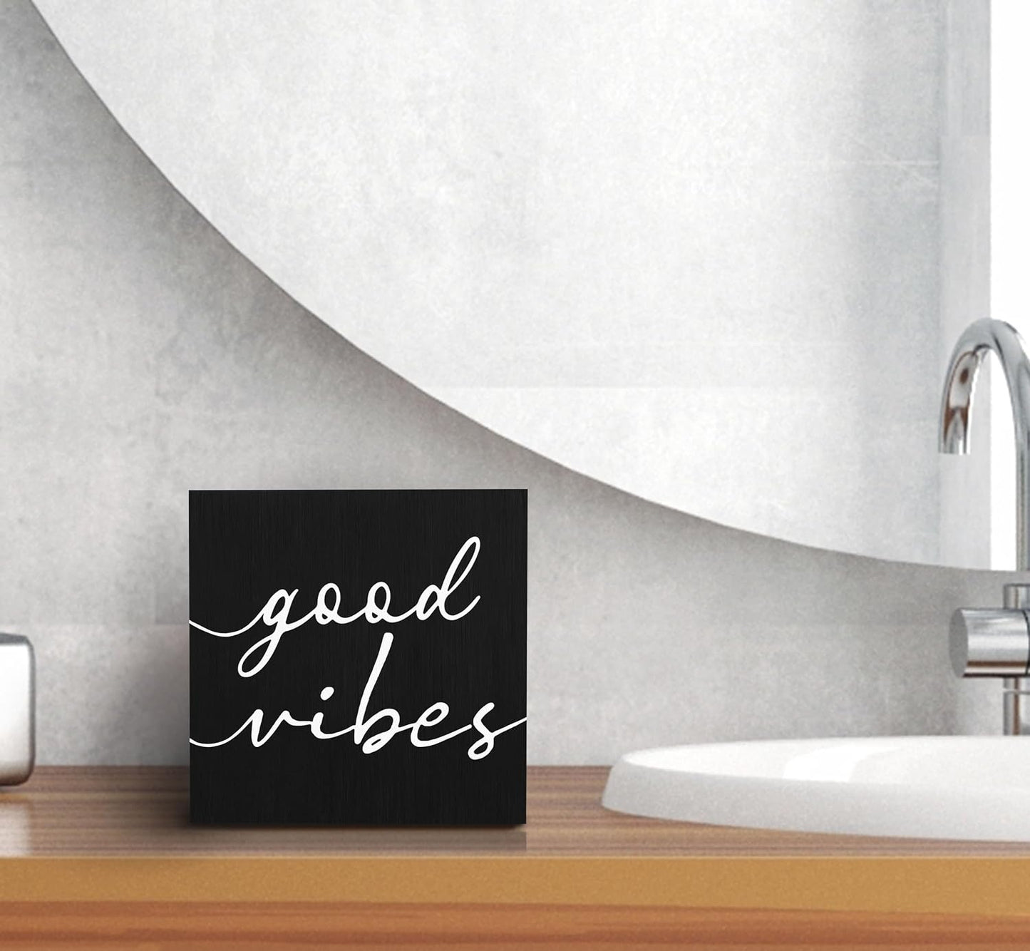 White Wood Box Sign Desk Decor / Black / 5 x 5