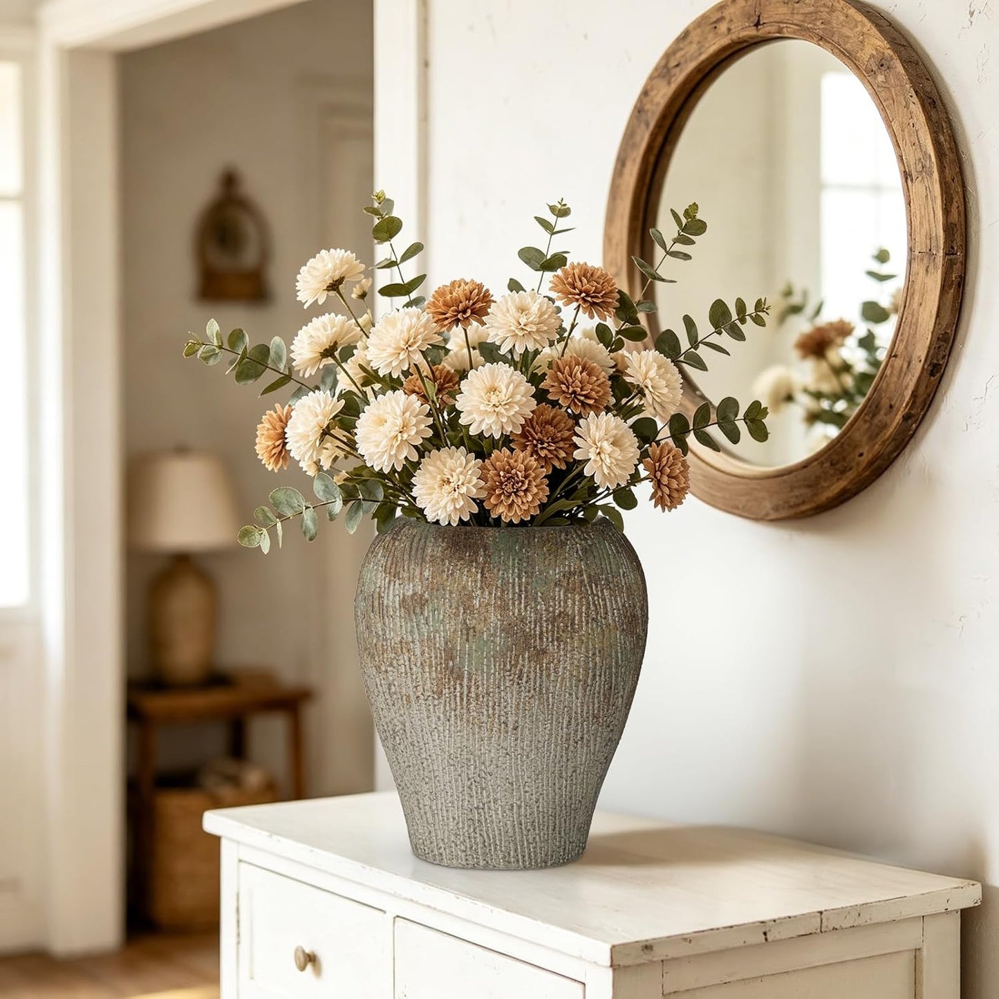 Slim Flat Ceramic Vase / Mosstone / Set of 13