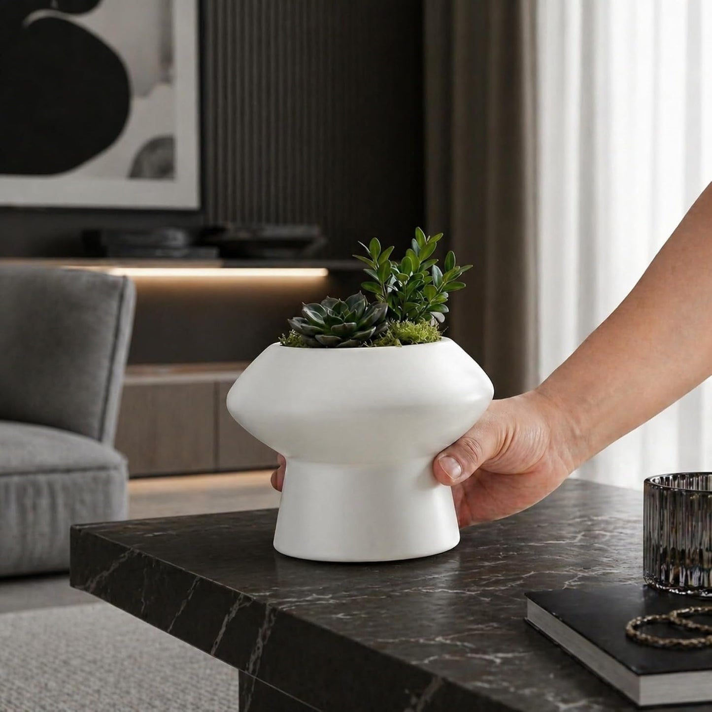 Ceramic Flower Vase 1 Count Modern Decorative Centerpiece / White / Mushroom, 5 3/4 / 5.8 x 5.8 x 4