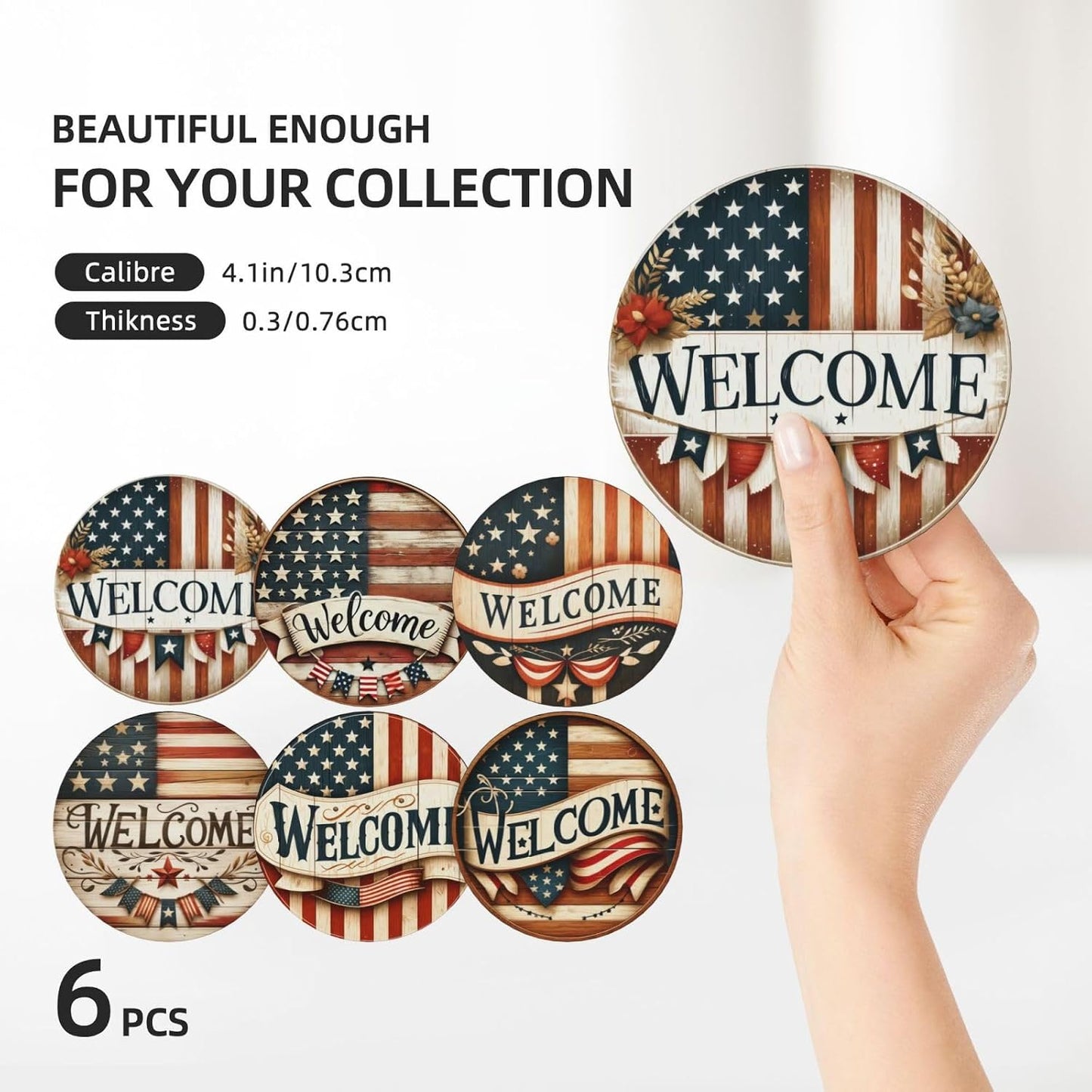 Holder / USA Flag Ceramic Drink Coaster / American Flag / Set of 6