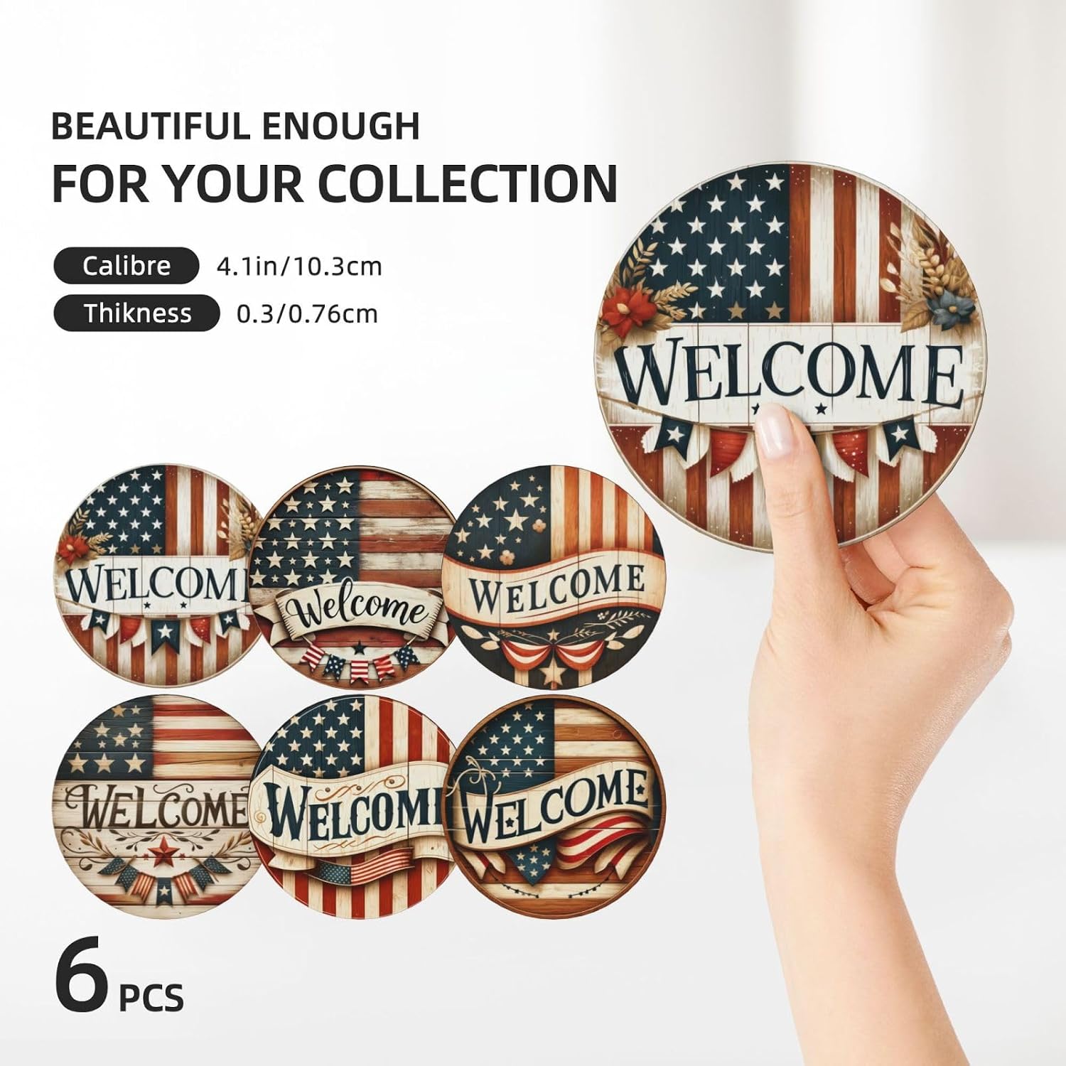Holder / USA Flag Ceramic Drink Coaster / American Flag / Set of 6