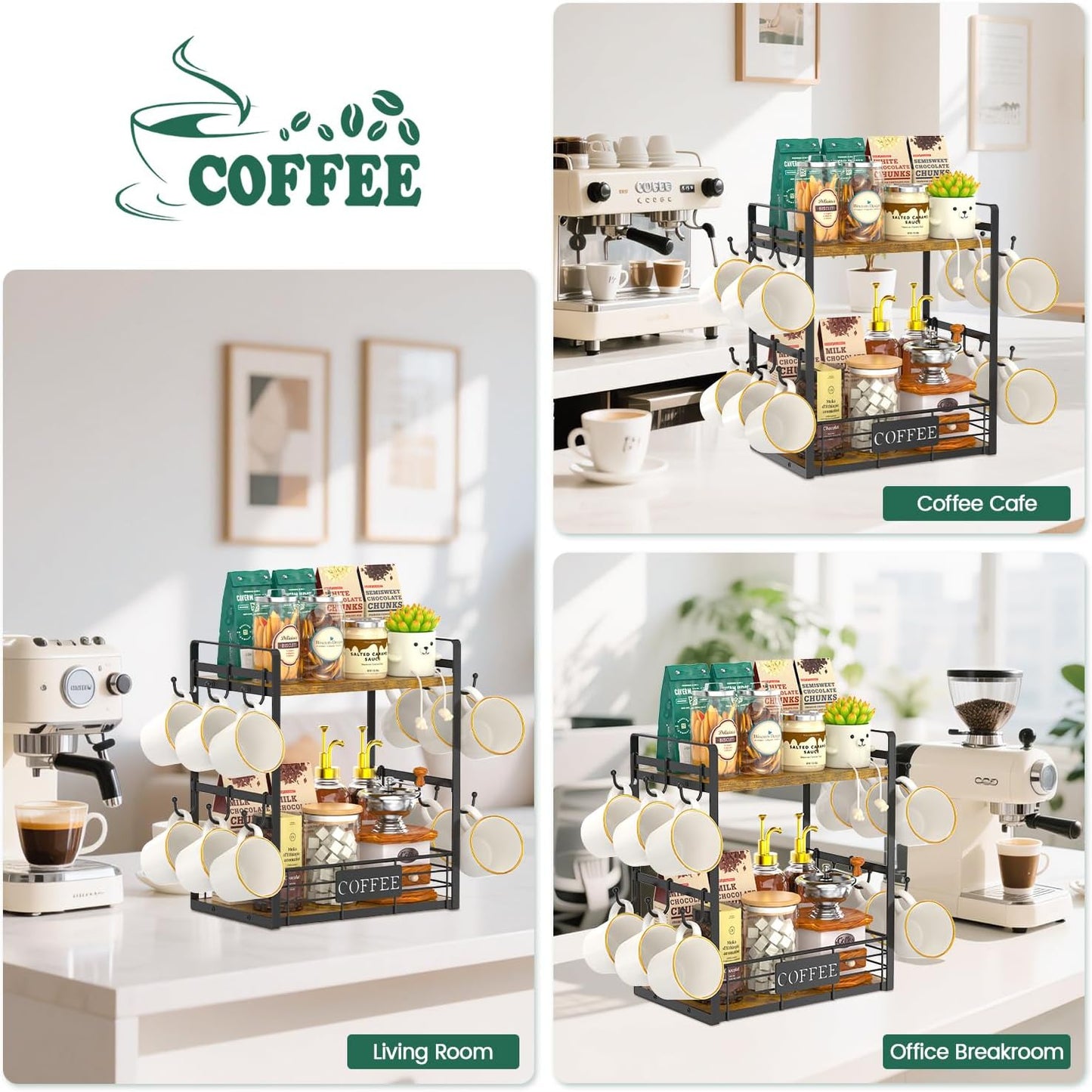 EsLuker.ly Coffee Mug Cup Holder Tree Bar Station Organizer, 2 Tier | Mug Stand Rack for Countertop Kitchen, Storage