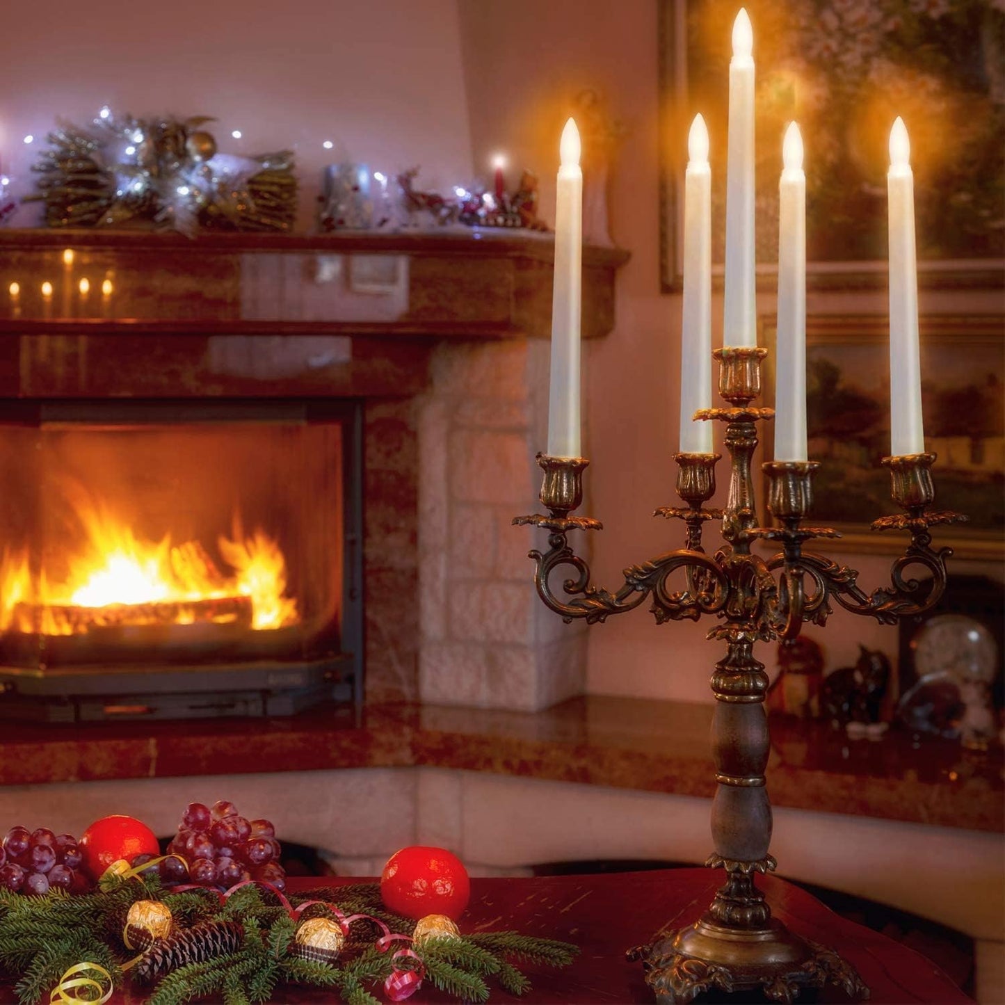 Flameless Window Candles with Gold Bases, Battery Operated Taper Candle with 4H/6H Daily Timer, Remote Window Candle
