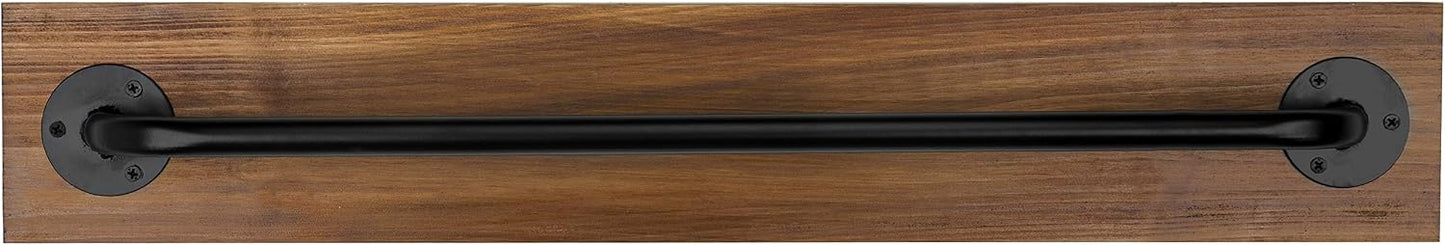 MyGift Industrial Pipe Towel Bar, 28" Burnt Wood Wall Mounted Towel Rack | Farmhouse Rustic Hanging Storage For