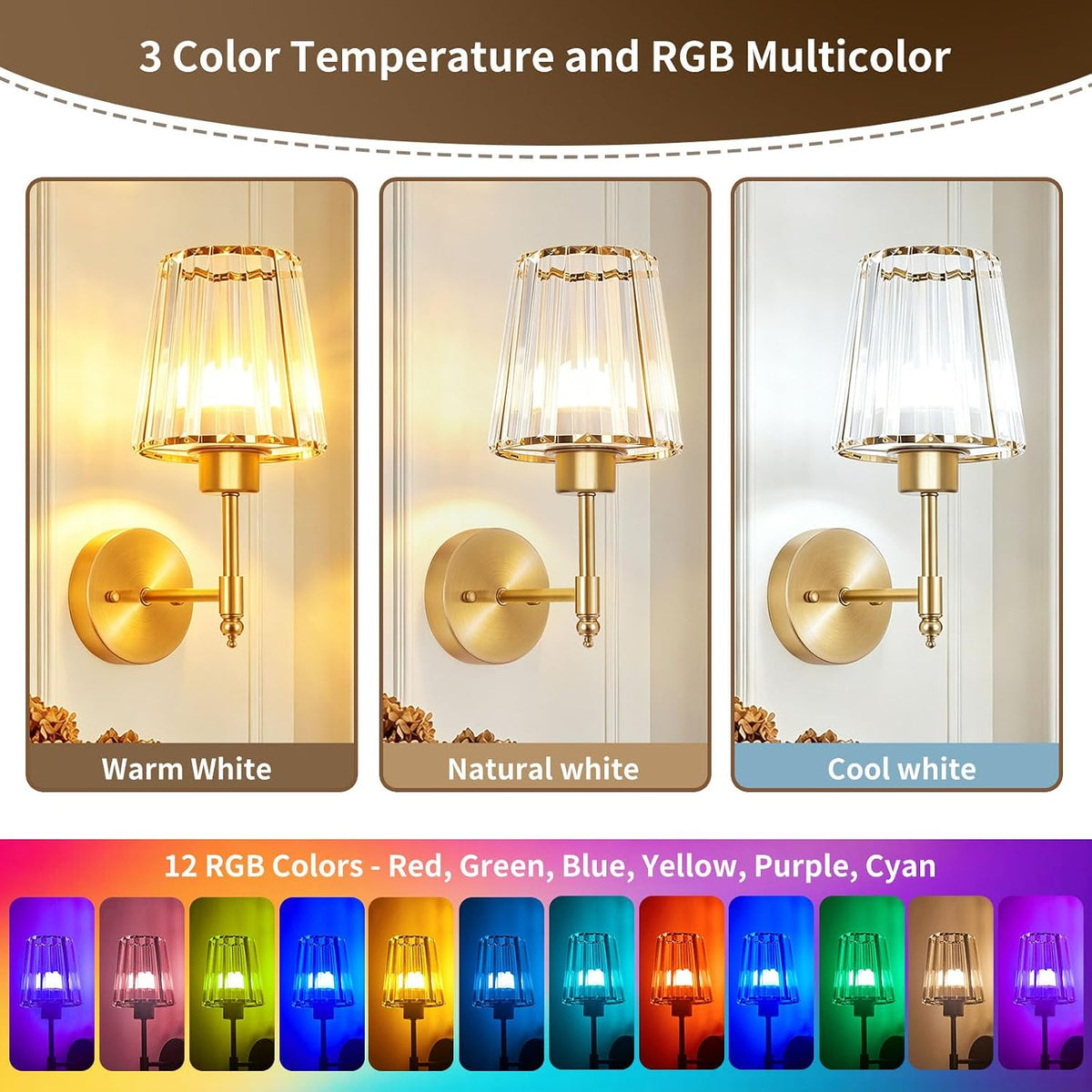 Battery Operated Wall Sconce Set of 2, Rechargeable Wireless Wall Lights | with 5200mAh Dimmable Bulbs and Remote,15