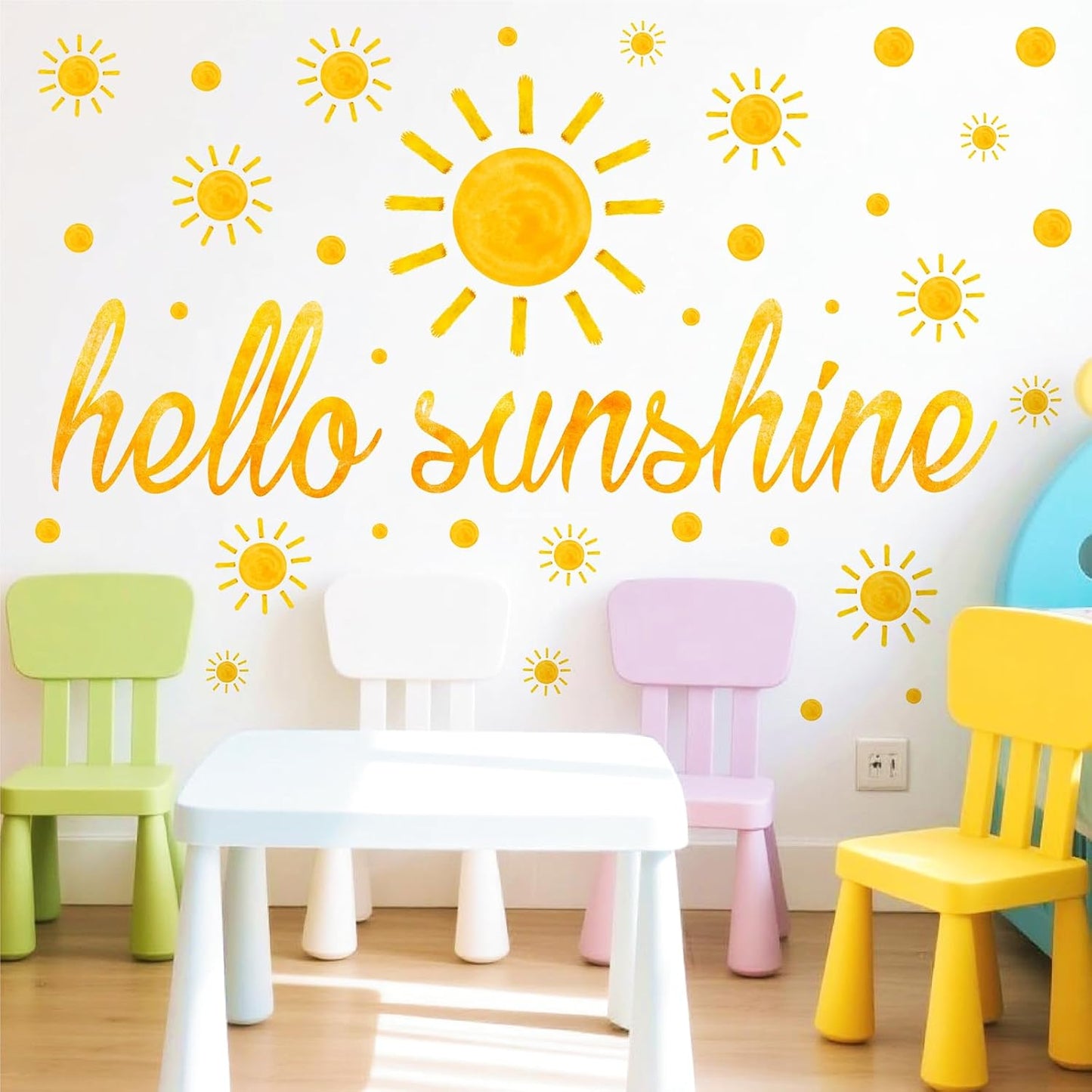 Watercolor Sun Wall Stickers Boho Sun Wall Decals Peel and Stick Polka Dots Big / Sunshine / Yellow