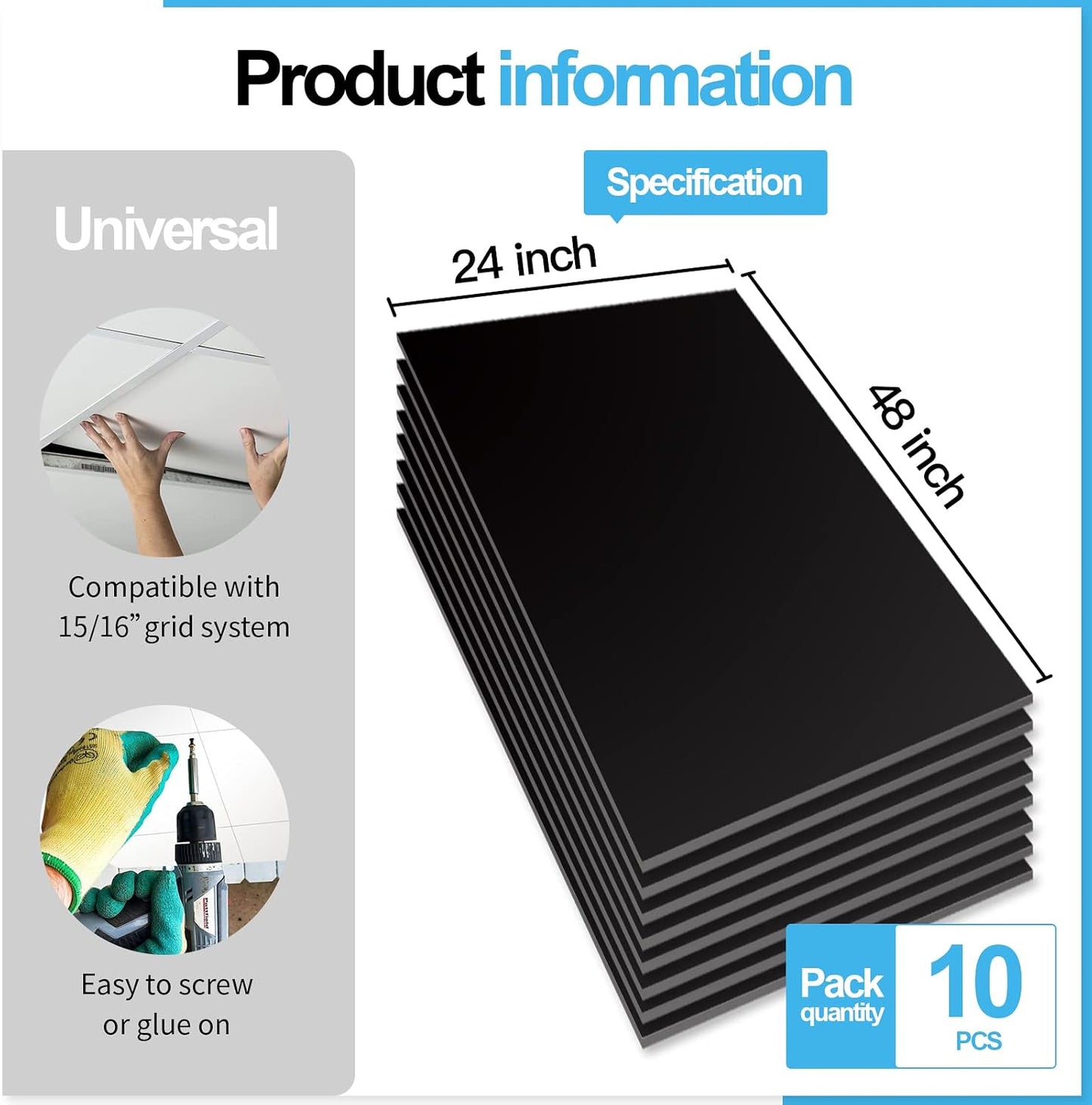 Smooth Drop Ceiling Tile x / 2 Inch / Set of 10