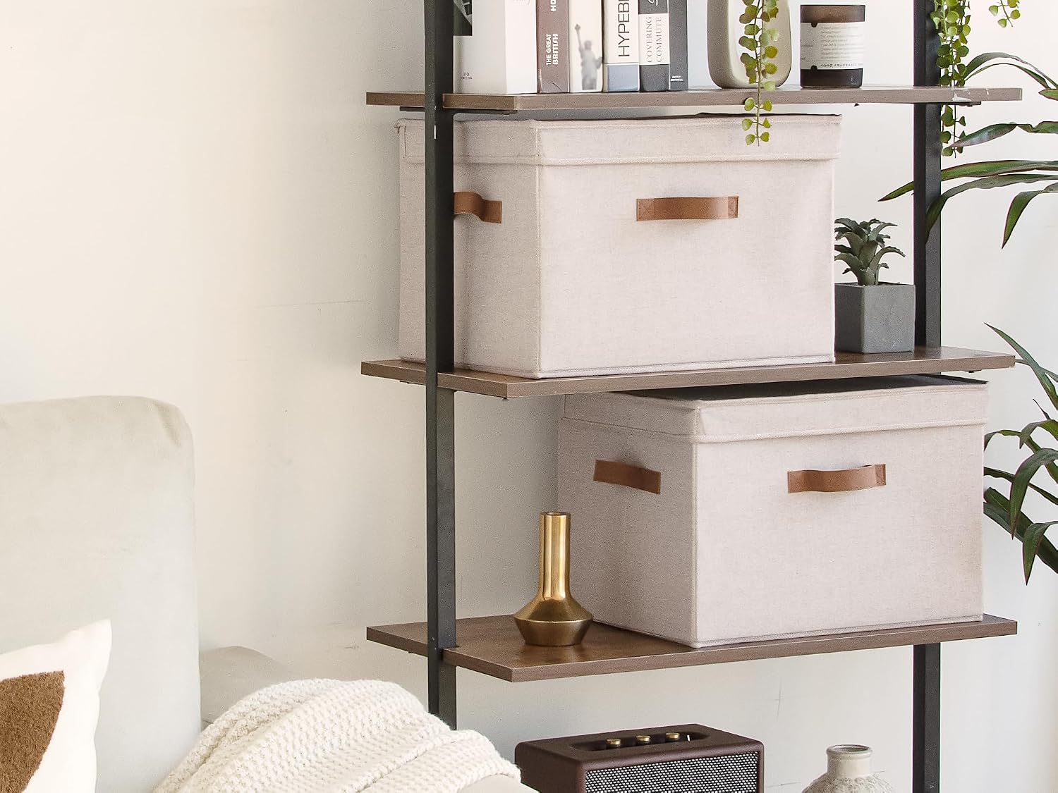 Fabric Storage Bins / Brown and Beige / Jumbo