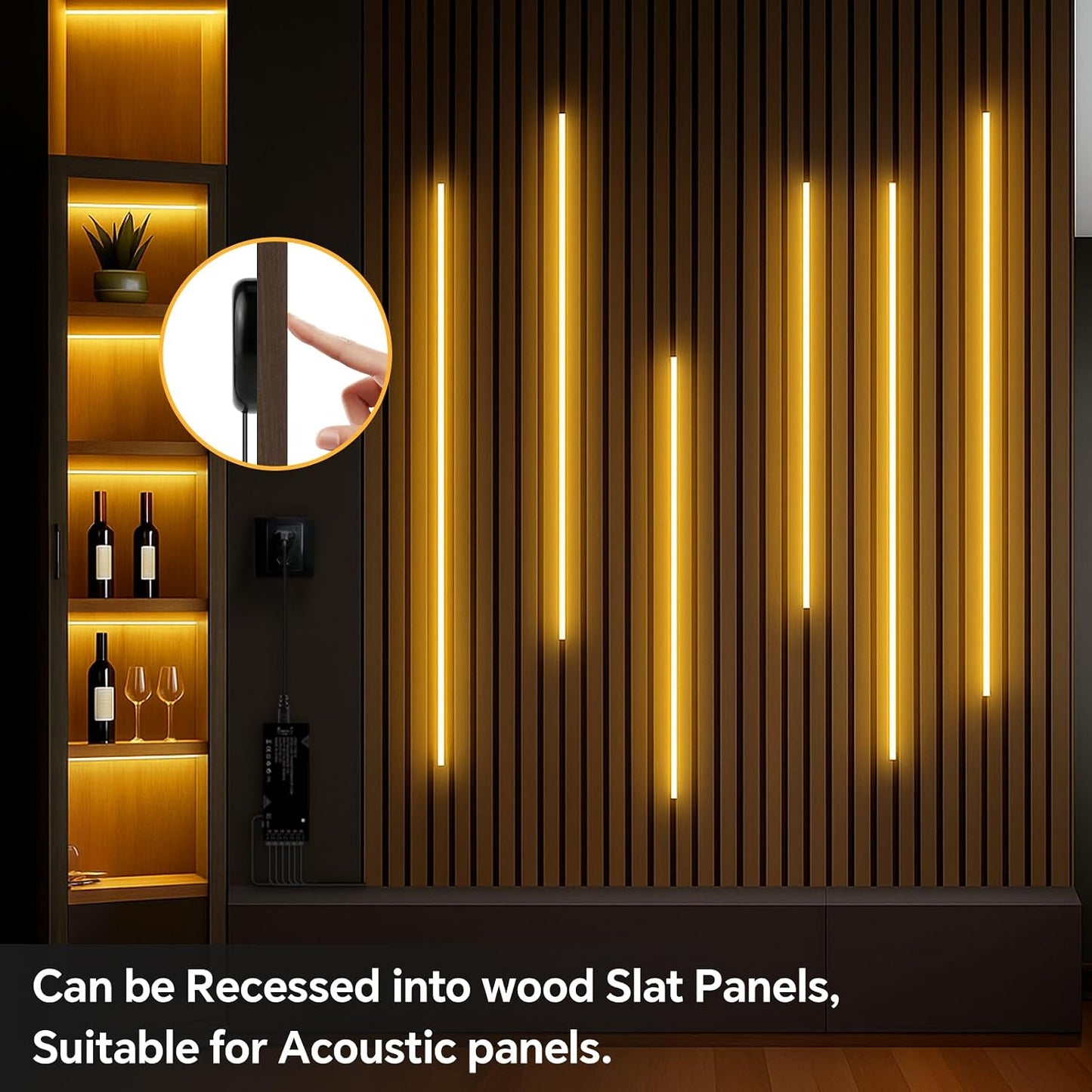 AIMENGTE 12V COB LED Cabinet Lights Black Strip, 6 x 6.6ft Touch Dimmable 3000K Warm White Lighting for Parallel Wood