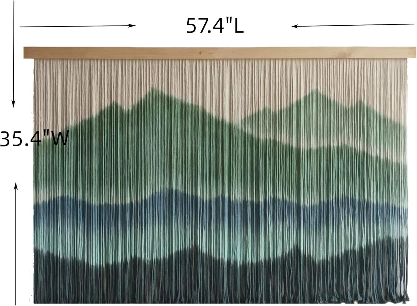Woven Boho Macrame Wall Hanging Home Decor Tapestry Dip-Dyed Large Modern Handmade Colorful / Green