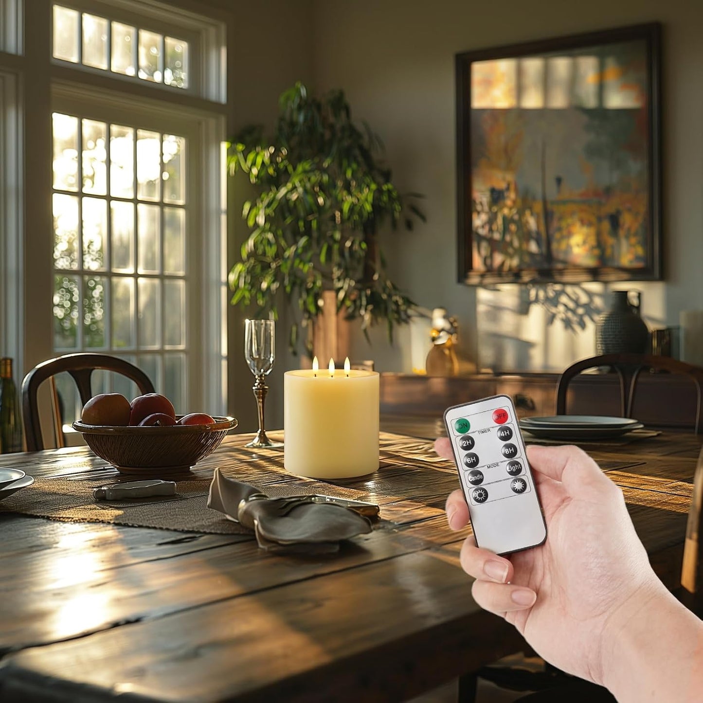 Amagic 3 Wick Extra Large Flameless Pillar Candles with Timer Remote, Ivory | 6"x6" Real Wax Battery Operated LED
