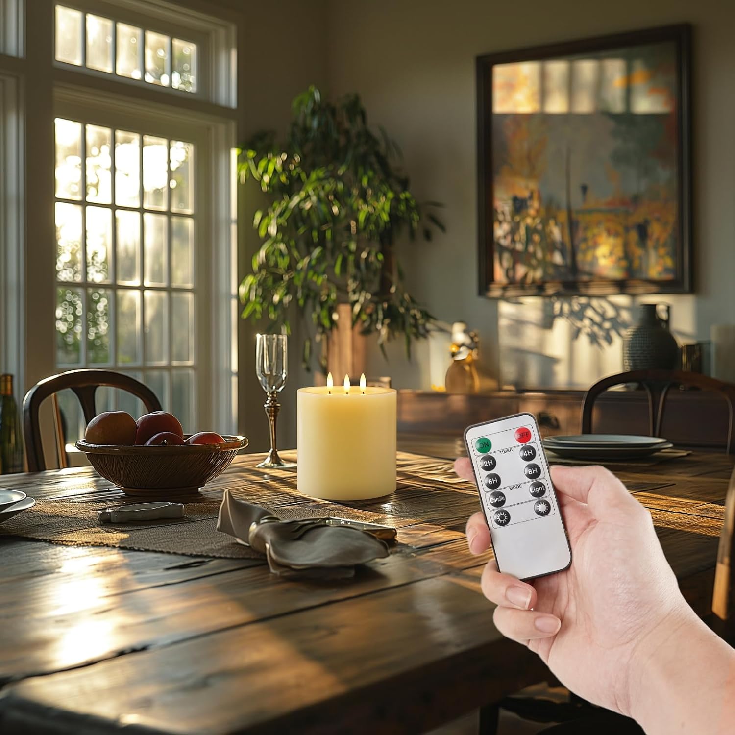 Amagic 3 Wick Extra Large Flameless Pillar Candles with Timer Remote, Ivory | 6"x6" Real Wax Battery Operated LED