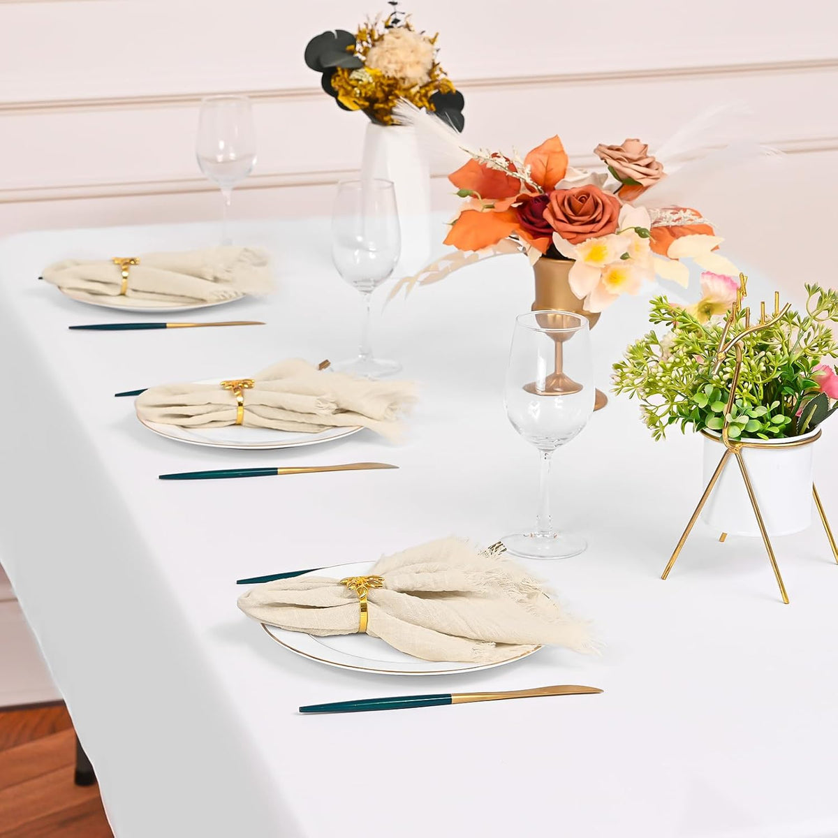 36 Pack Line Cloth Napkins, 12 x 12 Inch Cotton with Fringe Settings | Handmade washable reusable cotton dinner napkins