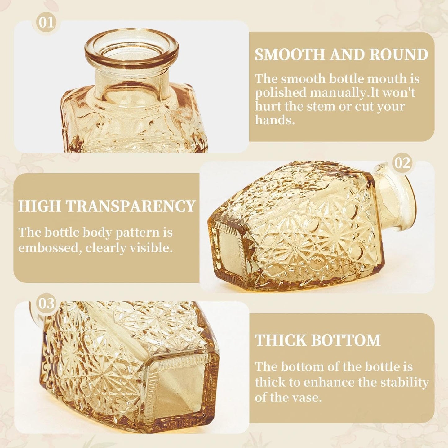 Clear Bud Vases for Flowers / Gold / Set of 12
