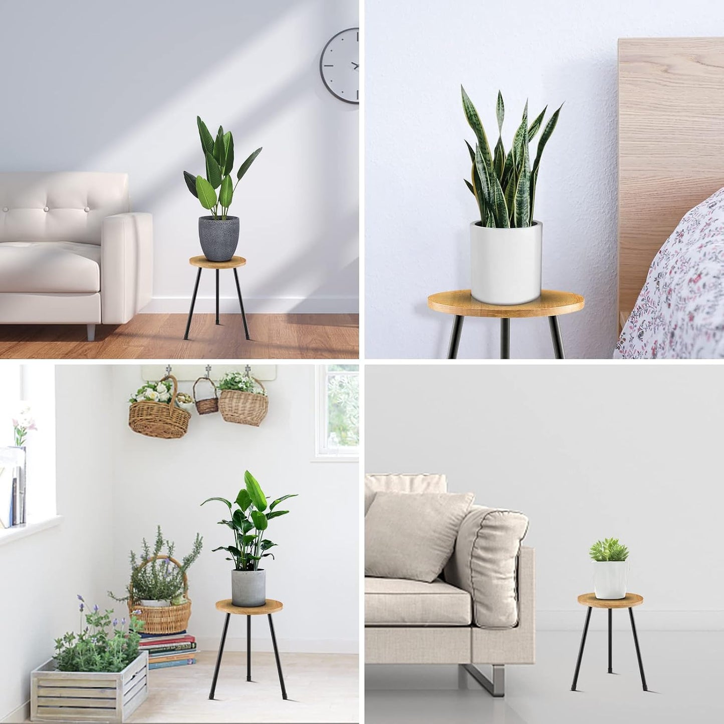 KINNARY Indoor Plant Stand, Mid Century Wood Plant Stand Plant Table for Flower Pots, Tall Metal Plant Holder, Modern