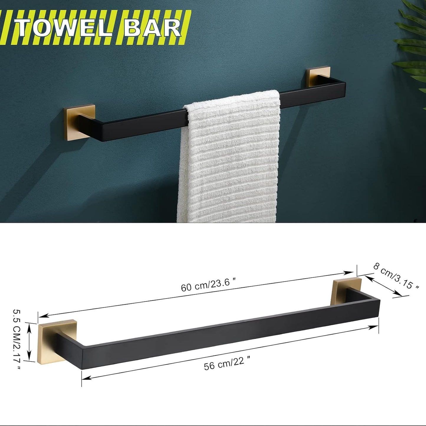 Bathroom Towel Bar Holder Sets Black and Gold 4-Piece Bathroom Hardware Set Stainless Steel Bath Accessories Kit. Wall