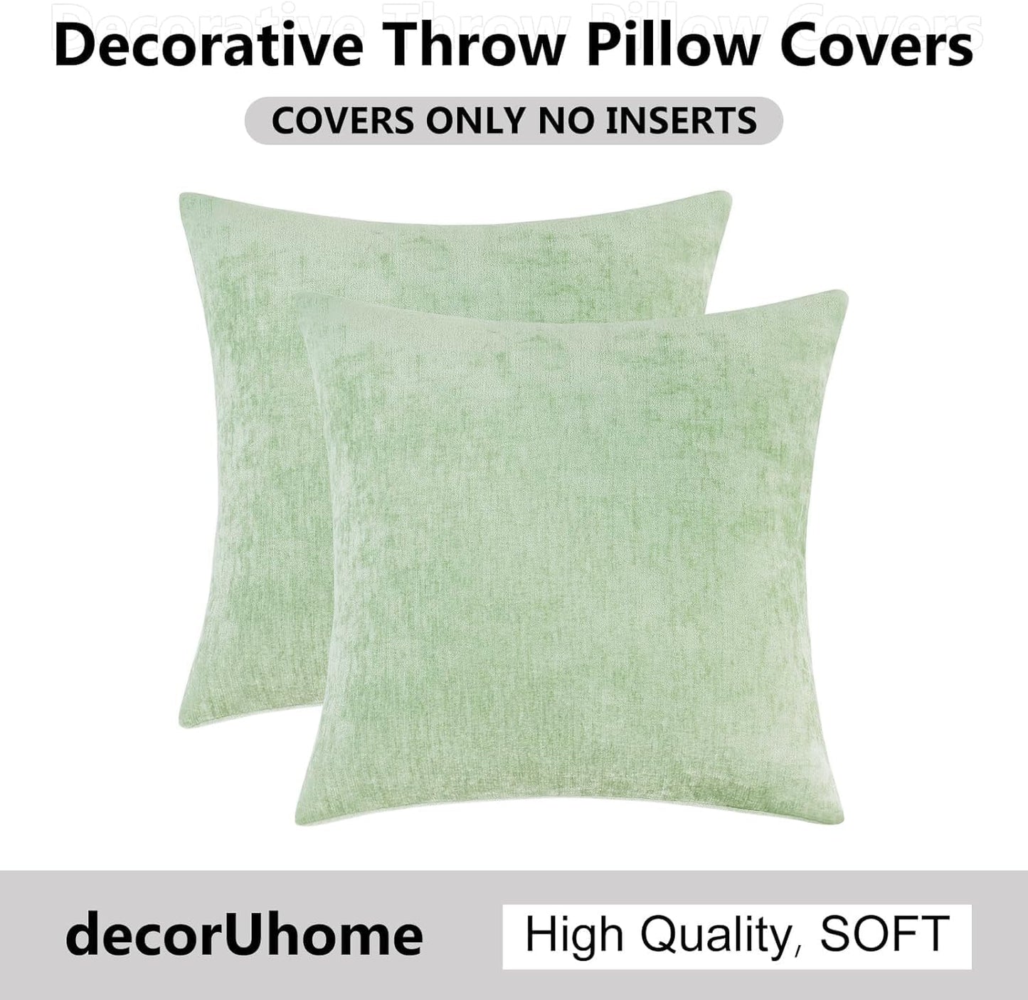 Chenille Summer Throw Pillow Covers / Sage Green / 26 x 26 / Set of 2