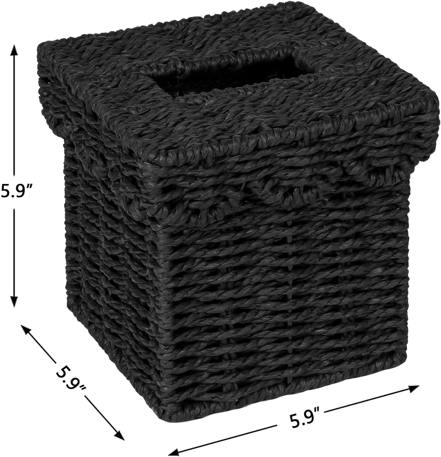Square Wicker Tissue Box Holder Facial Tissues Boxes w/Scalloped Lid / Black