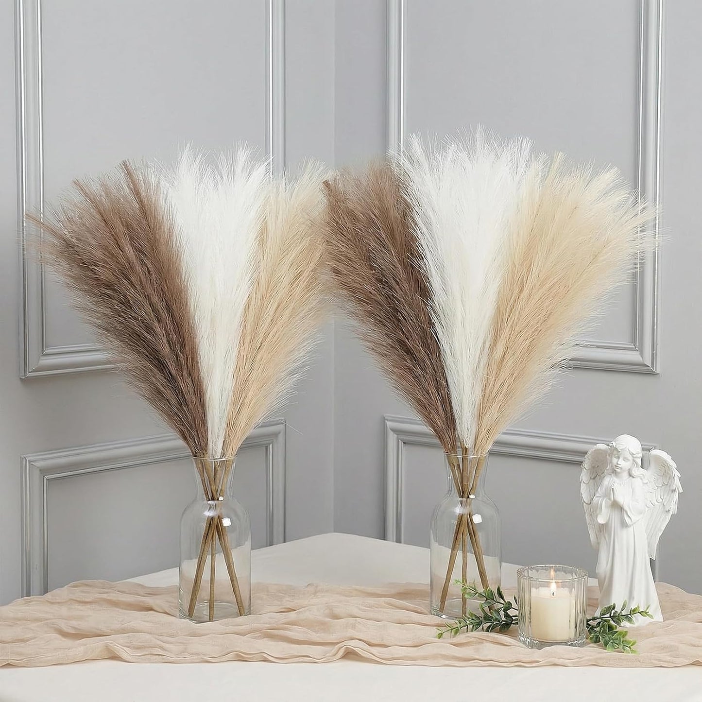 5 Branches / Milk White + Brown + Beige / 17.3 Inch