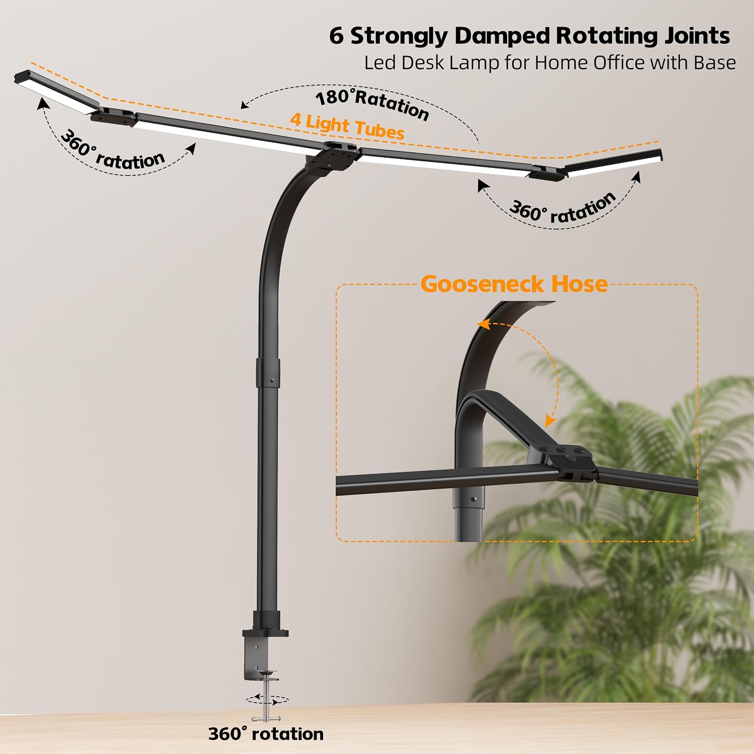 LED Desk Lamp with Clamp, Eye-Carying Desk Light with Remote,Adjustable Flexible Gooseneck,1800LM Ultra Bright Table