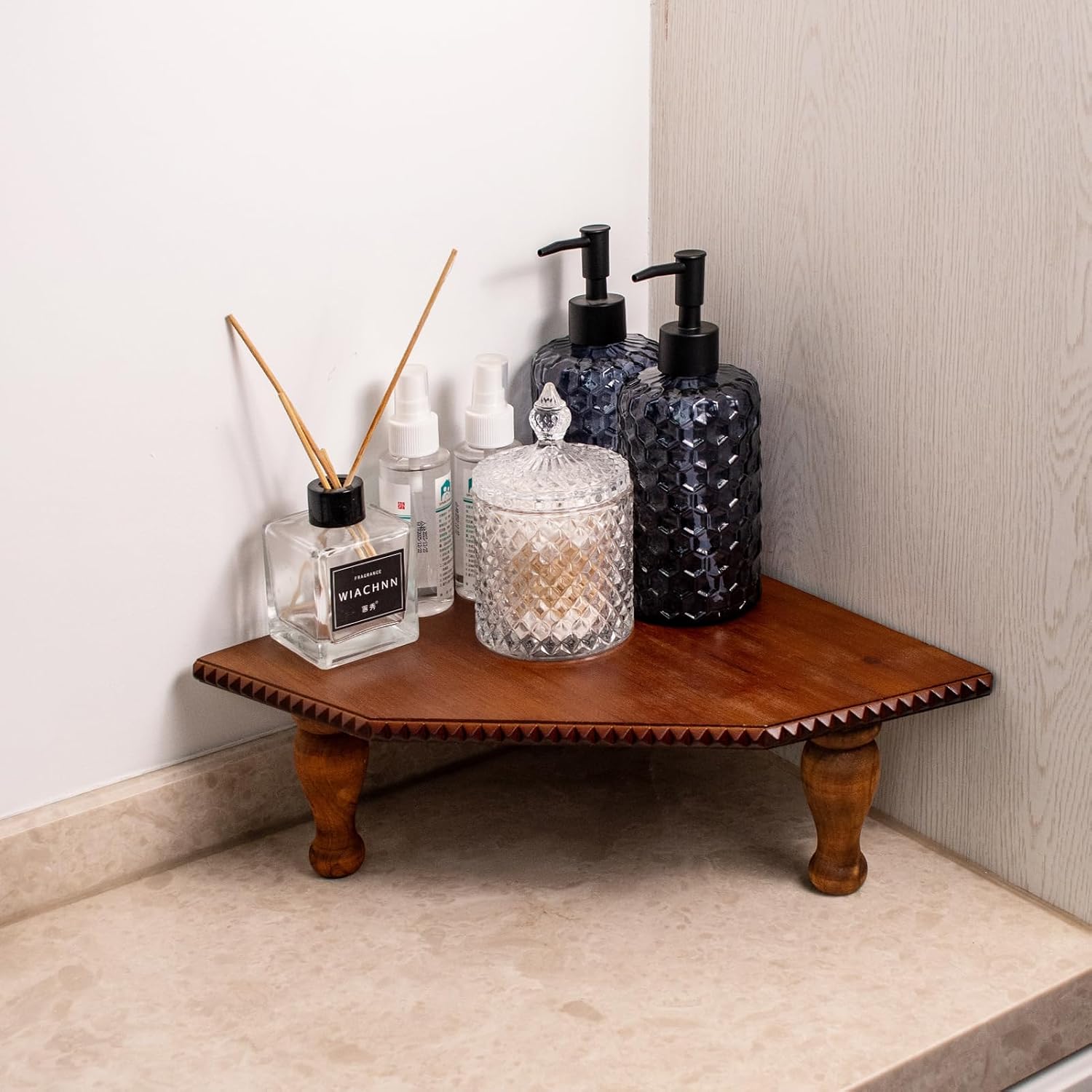 Wood Corner Counter Shelf Framehouse Decorative Tray Stand / Darkbrown
