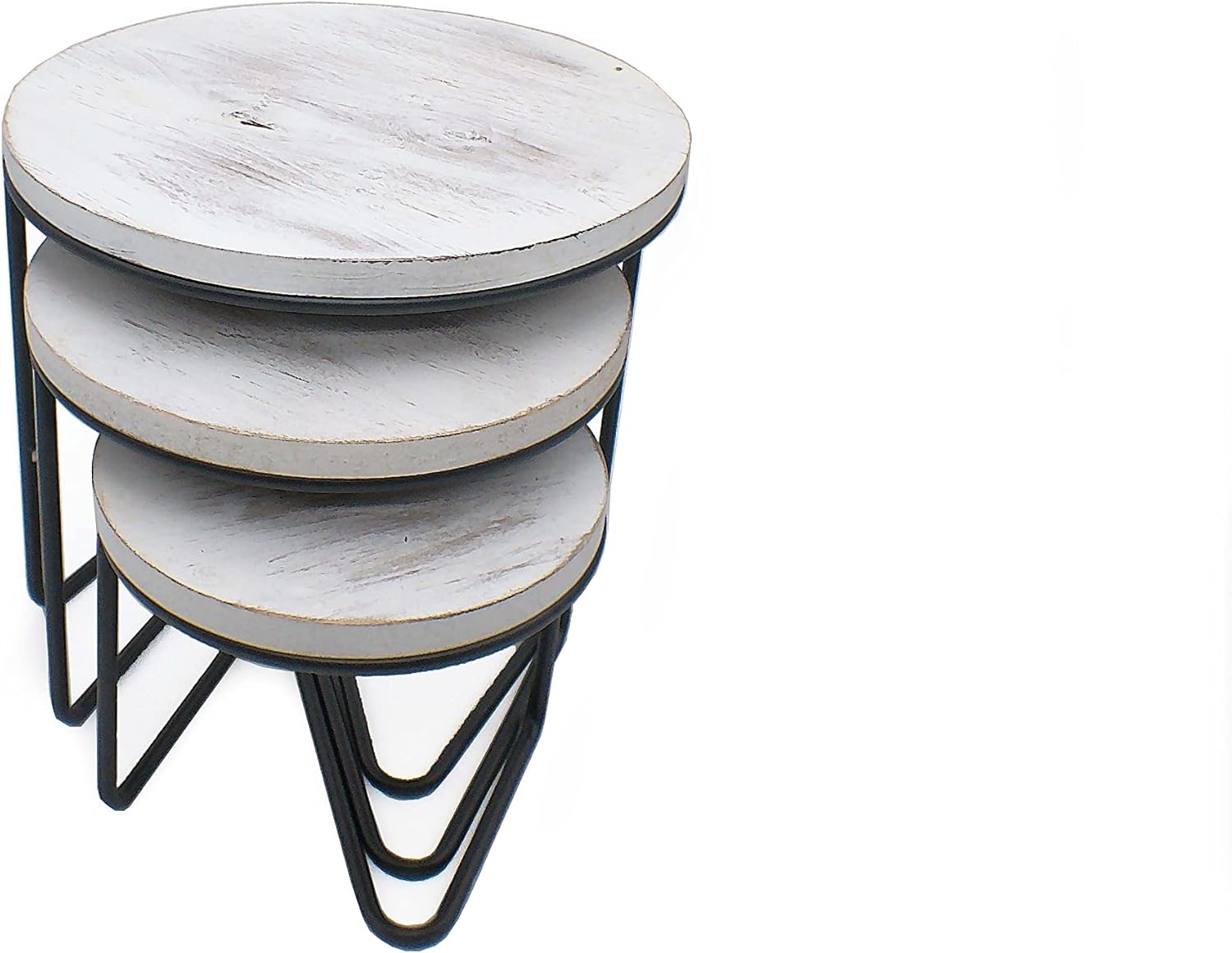 Round Wooden Display Risers / Whitewashed / Set of 3