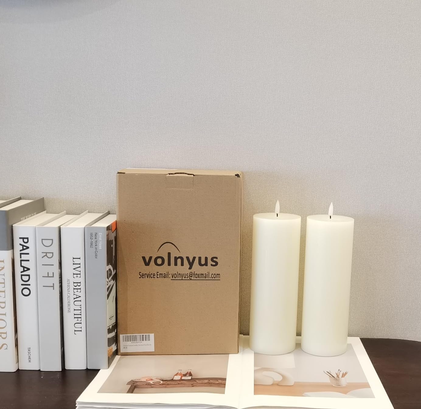 volnyus Flameless Candles Set of 2 (3x9 inch) Flickering LED Wax Candles Battery Operated with Remote Control Timers