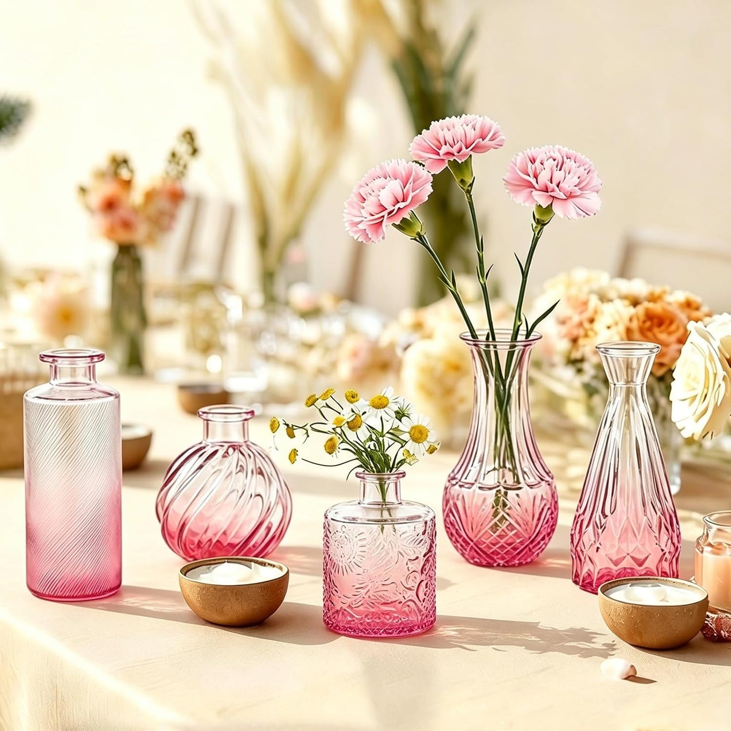 Bud Vases / Small Vases for Flowers / Pink / Set of 32