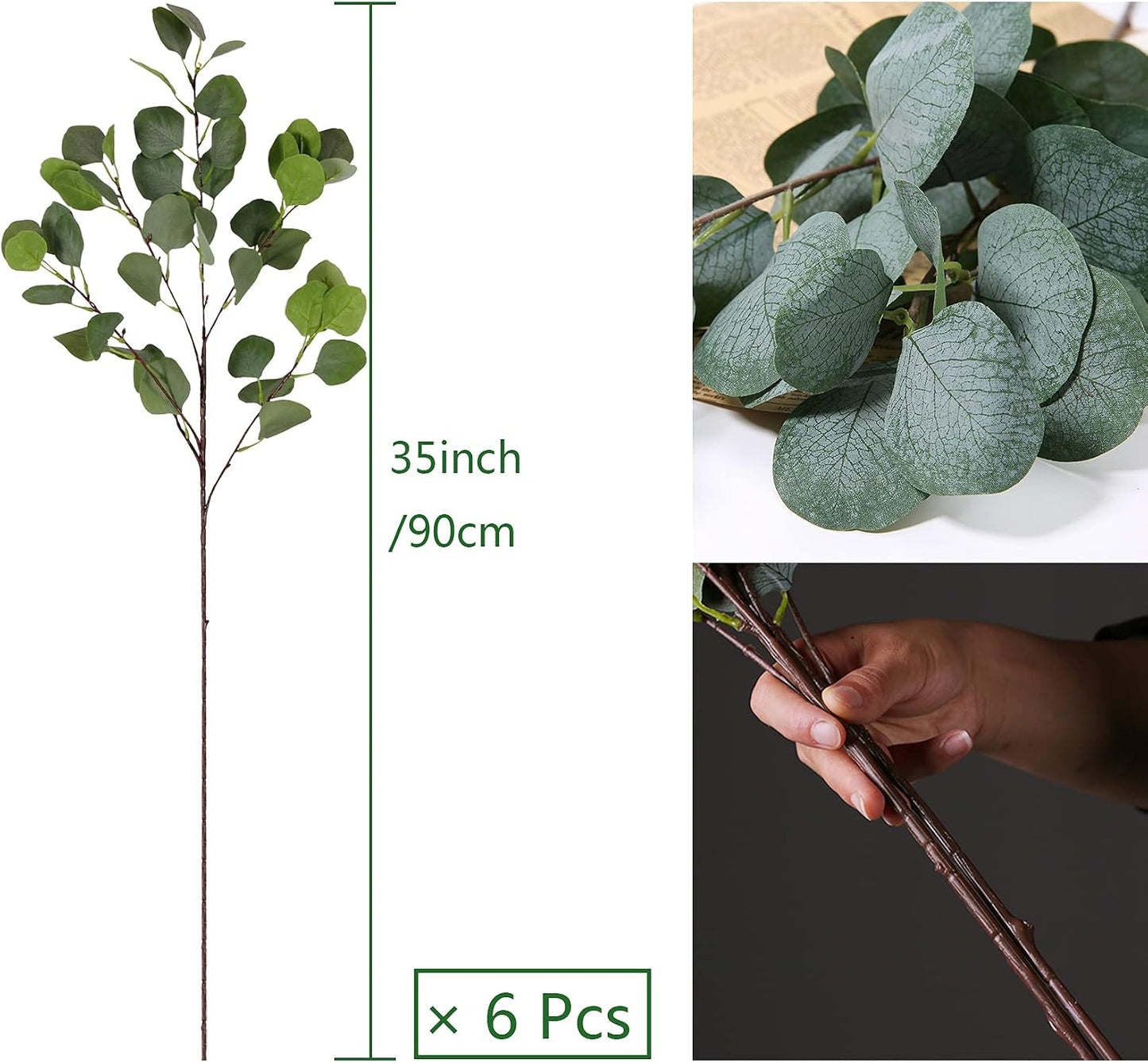 Faux Dollar Eucalyptus Leaf Branches in Grey Green / Silver / 35 Inch / Set of 6