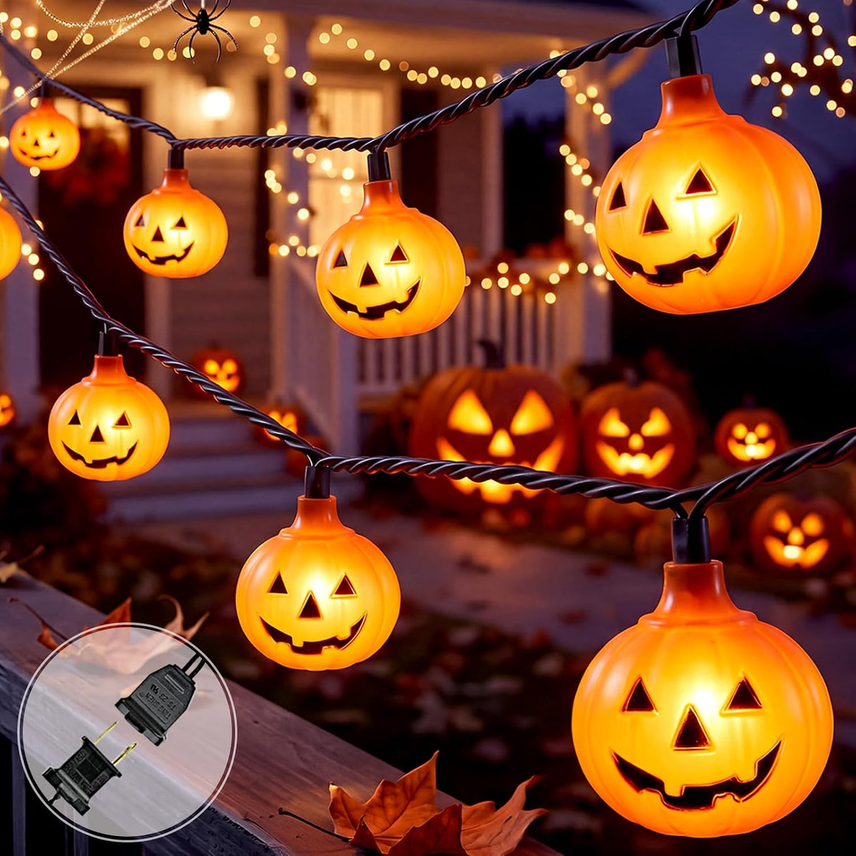 12FT Halloween Pumpkin String Lights, 20 LED Plug in Jack o lantern Lights