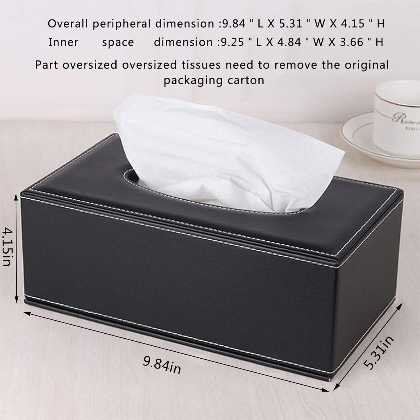 High-end Fashion PU Leather Tissue Box Holder / Black